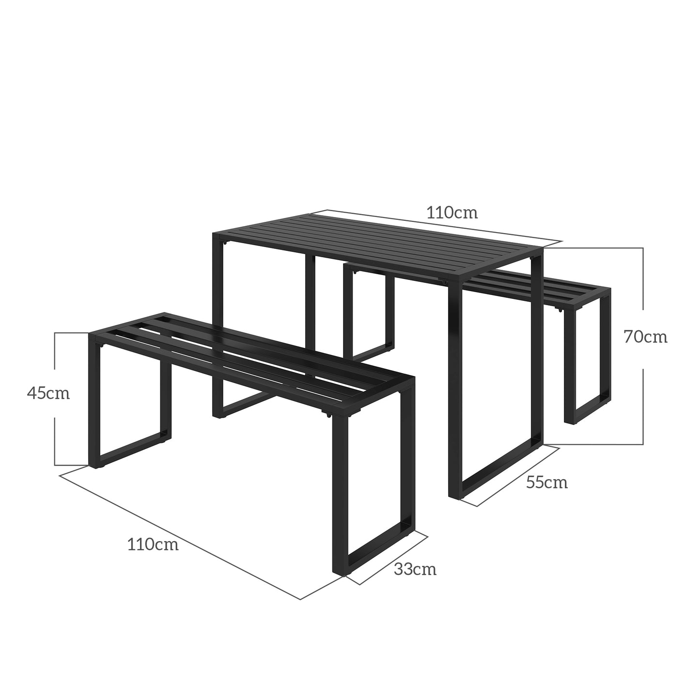 3 Pieces Picnic Bench Set with Table and 2 Benches