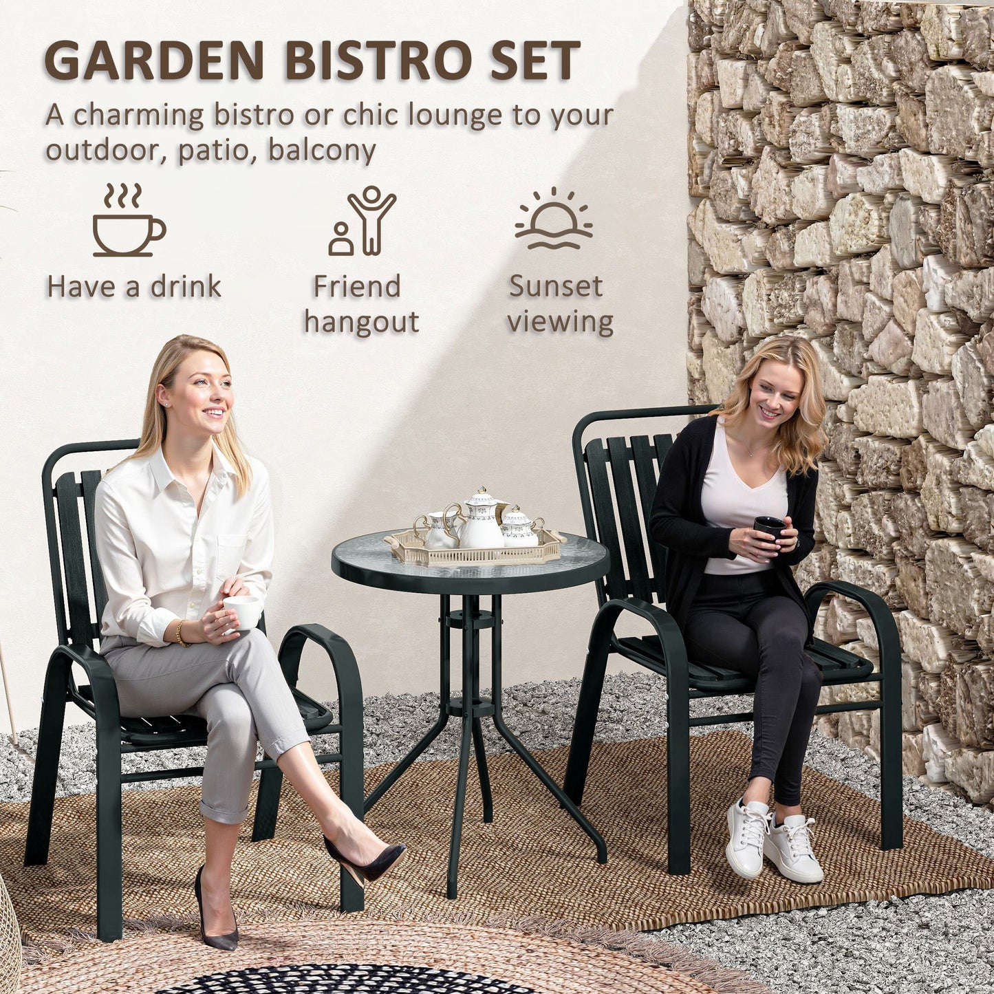 3 Pieces Patio Bistro Set with Stackable Chairs