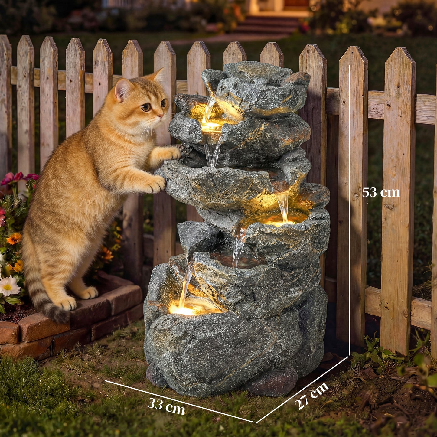 Outdoor Water Fountain with 6-Tier Rock Style