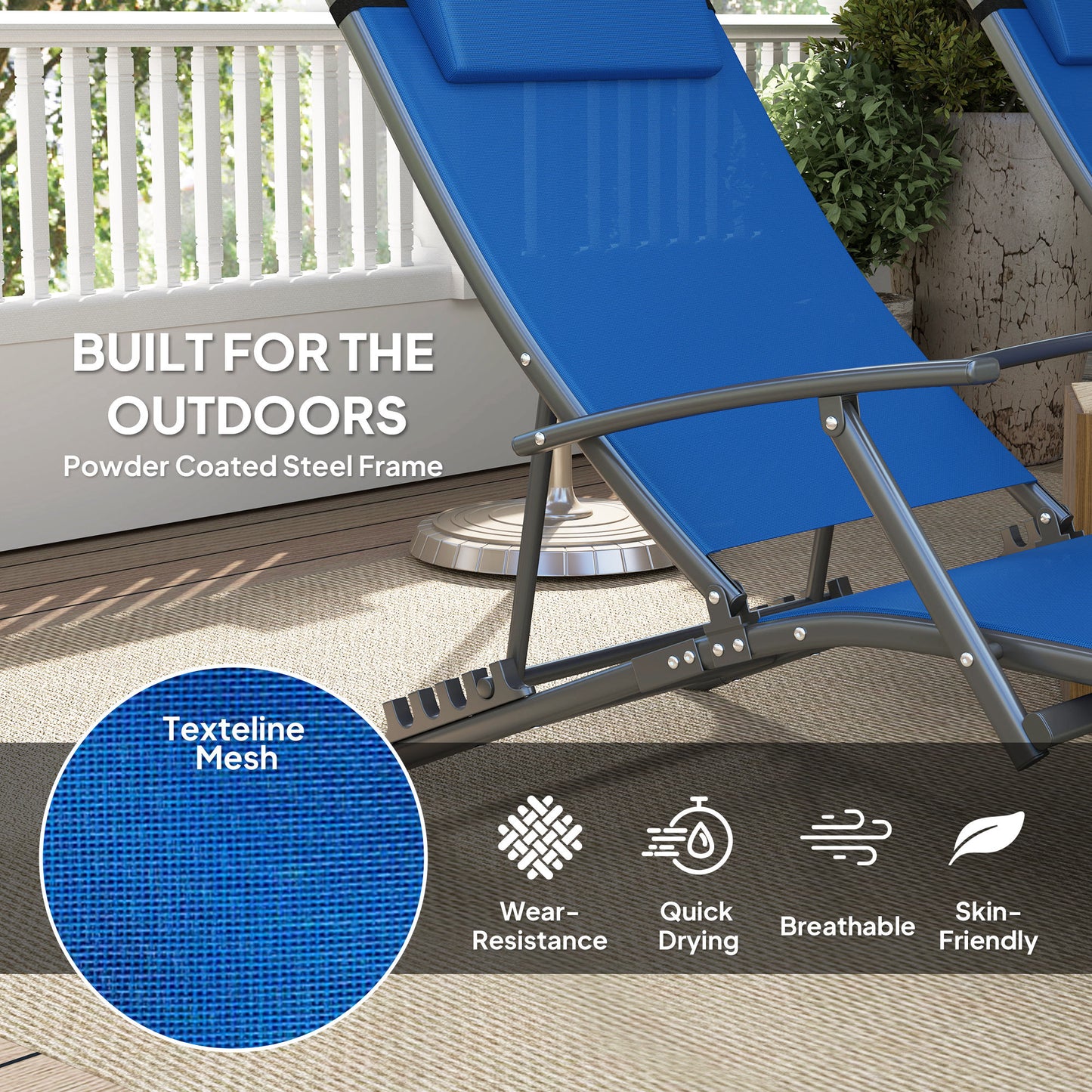 Set of Two Adjustable Back Sun Loungers