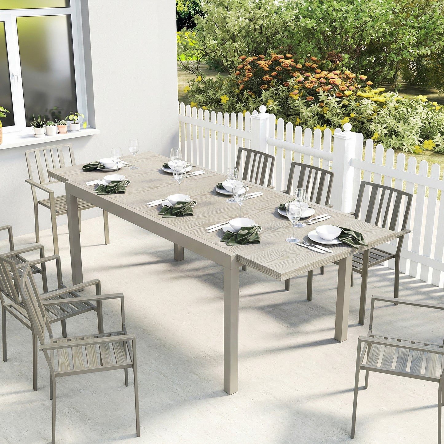 Extending Garden Table, Aluminium Outdoor Dining Table for 8-10