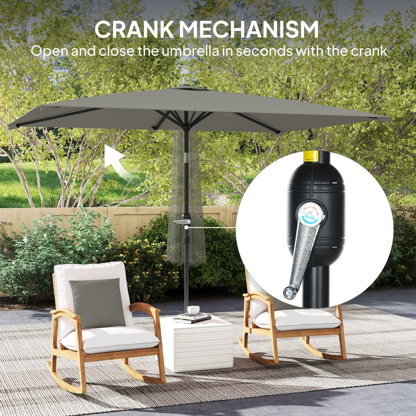 3x2m Garden Parasol Umbrella with Aluminium Pole, Tilt and Crank