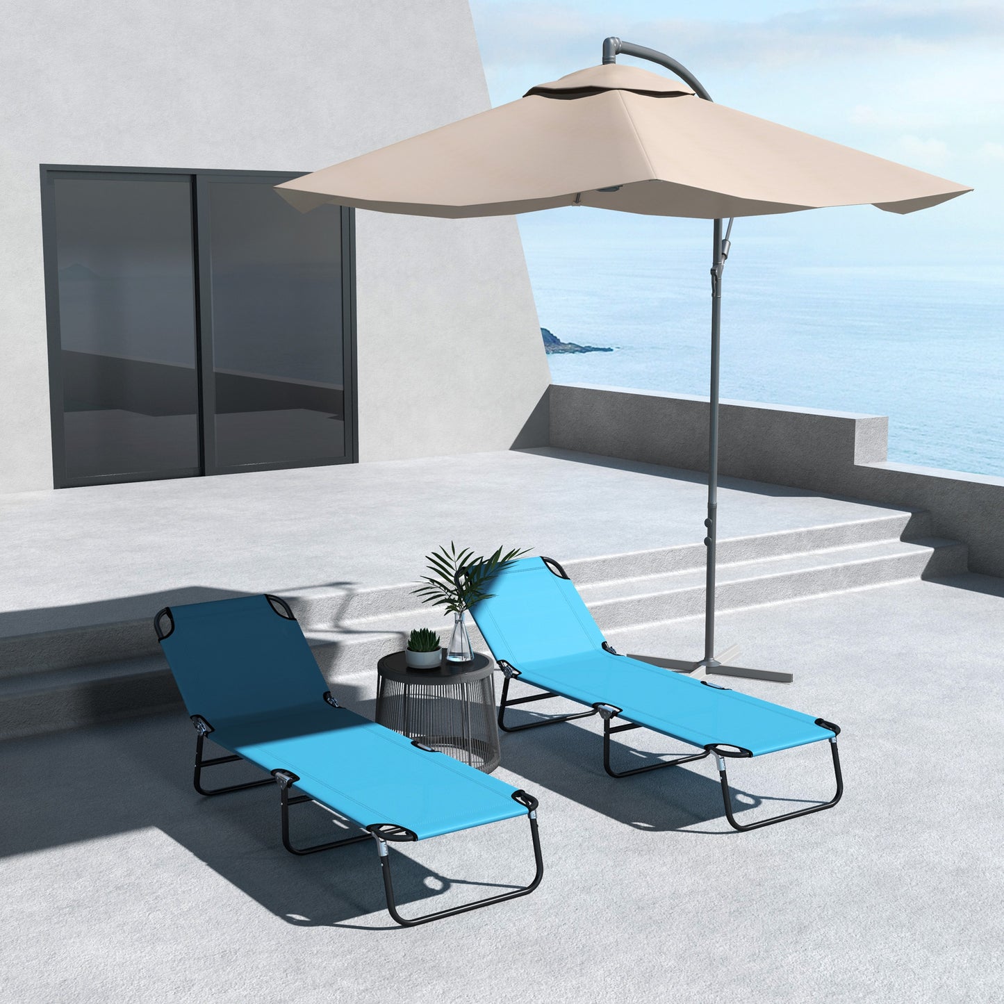 Foldable Sun Lounger with 5-Position Adjustable Backrest