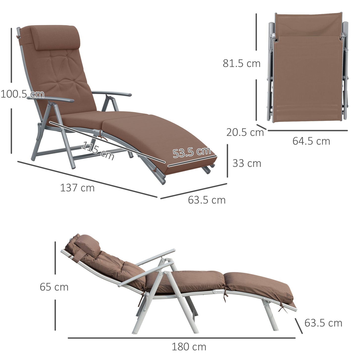 Sun Lounger Steel Frame Outdoor Folding Chaise Texteline Lounge