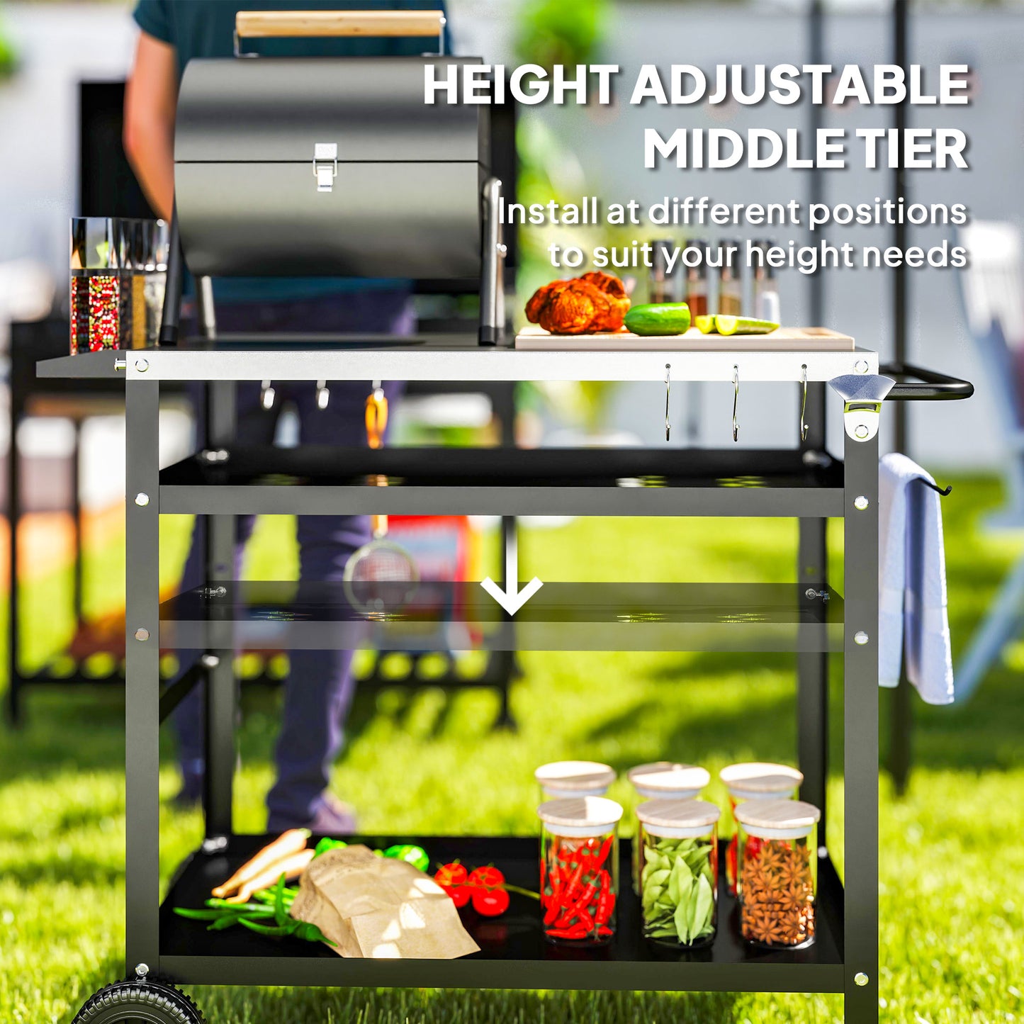 BBQ Trolley with Stainless Steel Top Adjustable Shelf