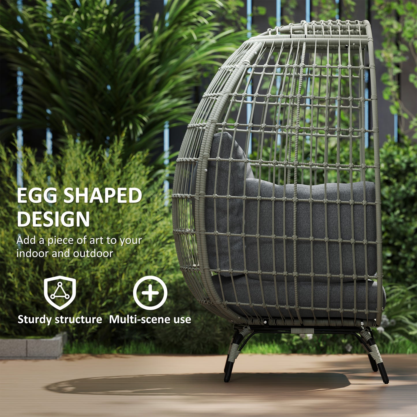 Rattan Egg Chair with Cushions and Pillows
