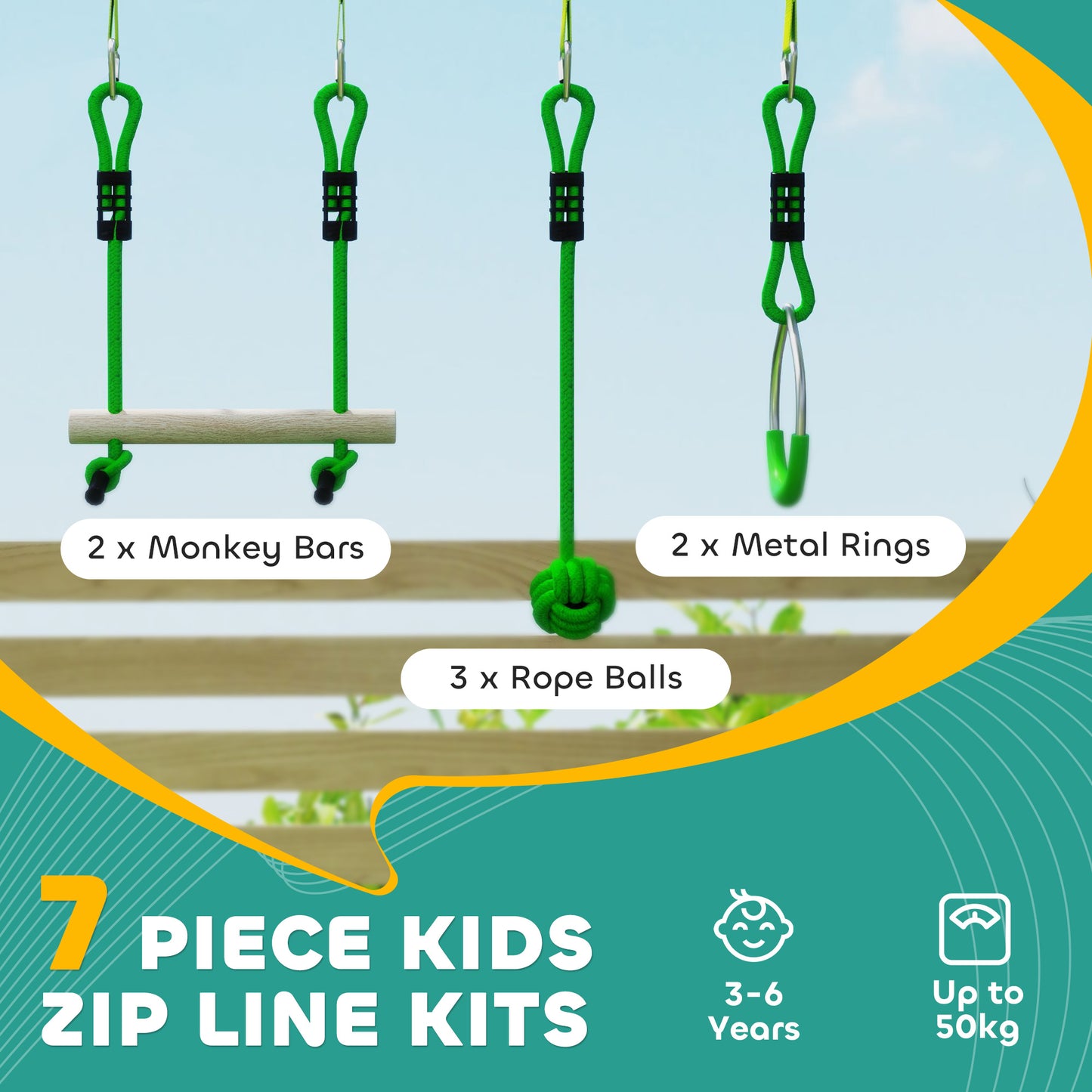 7-Piece Kids Zip Line Kit for Garden