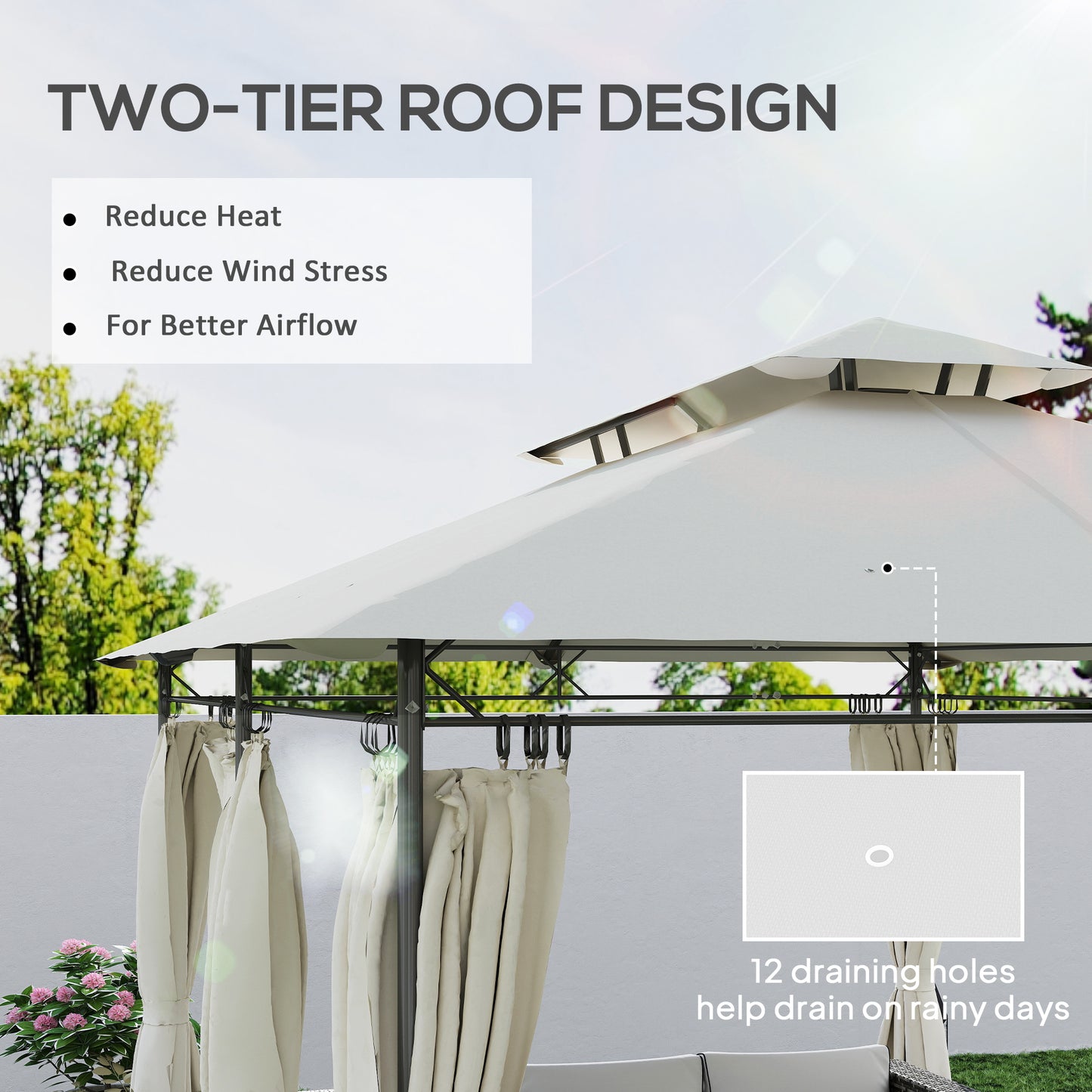 3 x 4m Metal Frame, Two-Tier Roof Gazebo