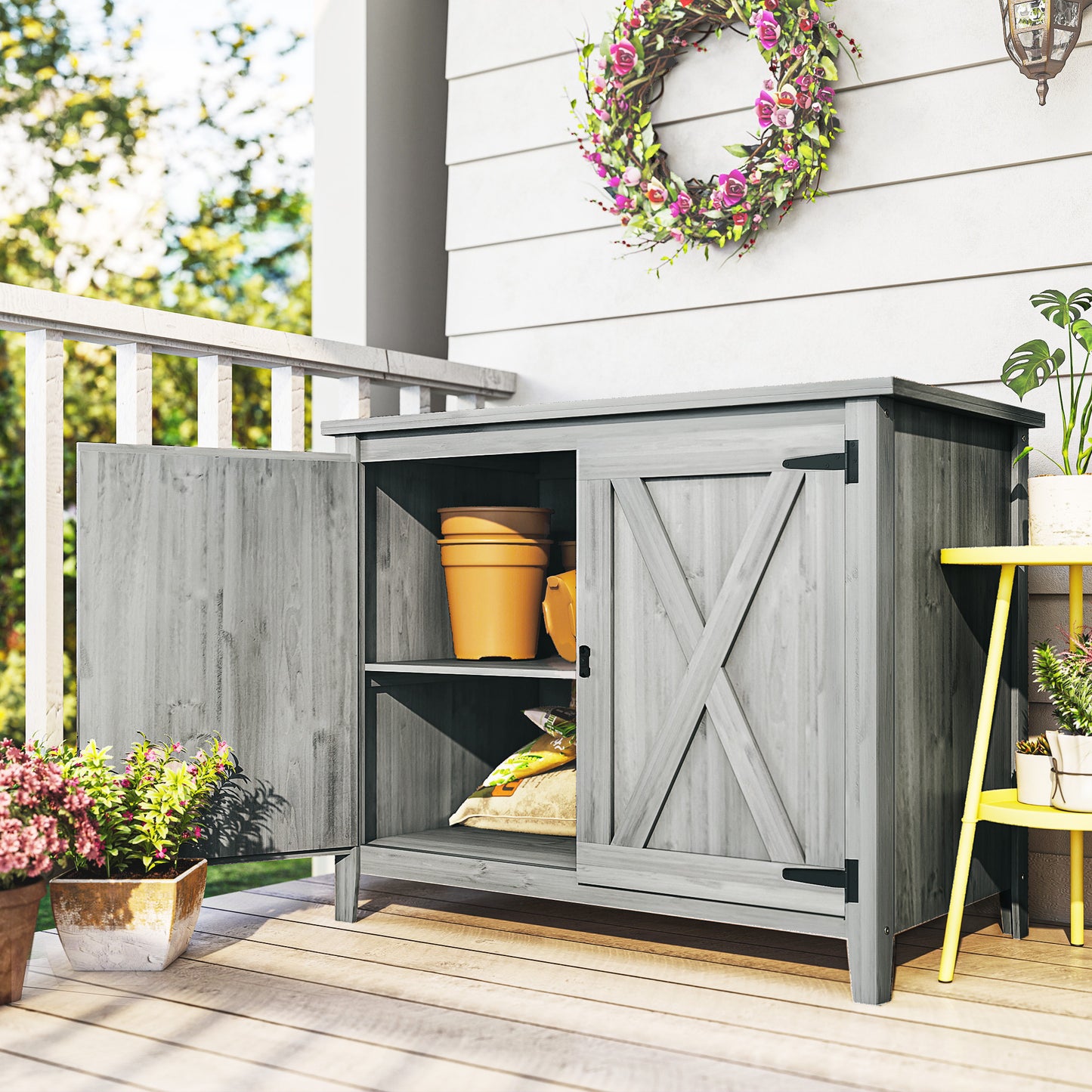 Wooden Garden Shed, Outdoor Fir Wood Storage Shed with Shelf