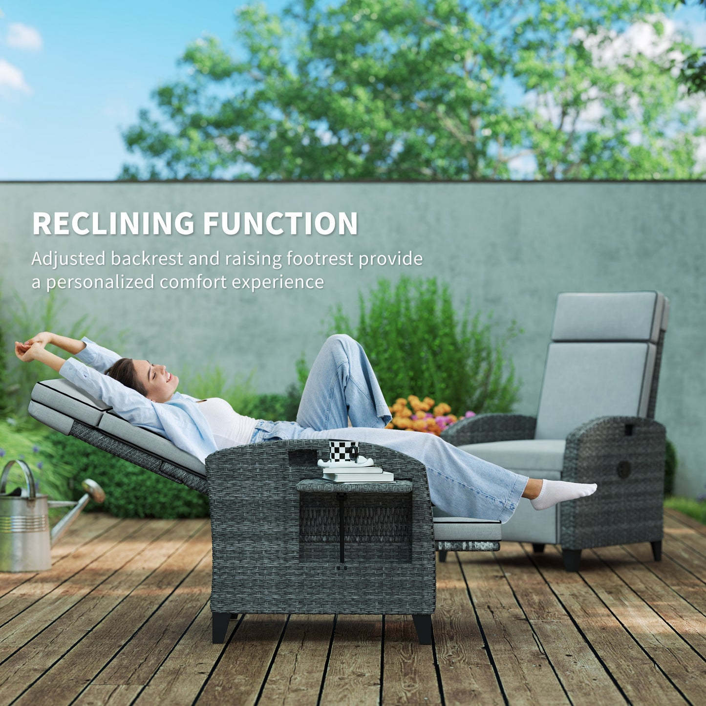 Outdoor Recliner Chair with Adjustable Backrest and Footrest (2)