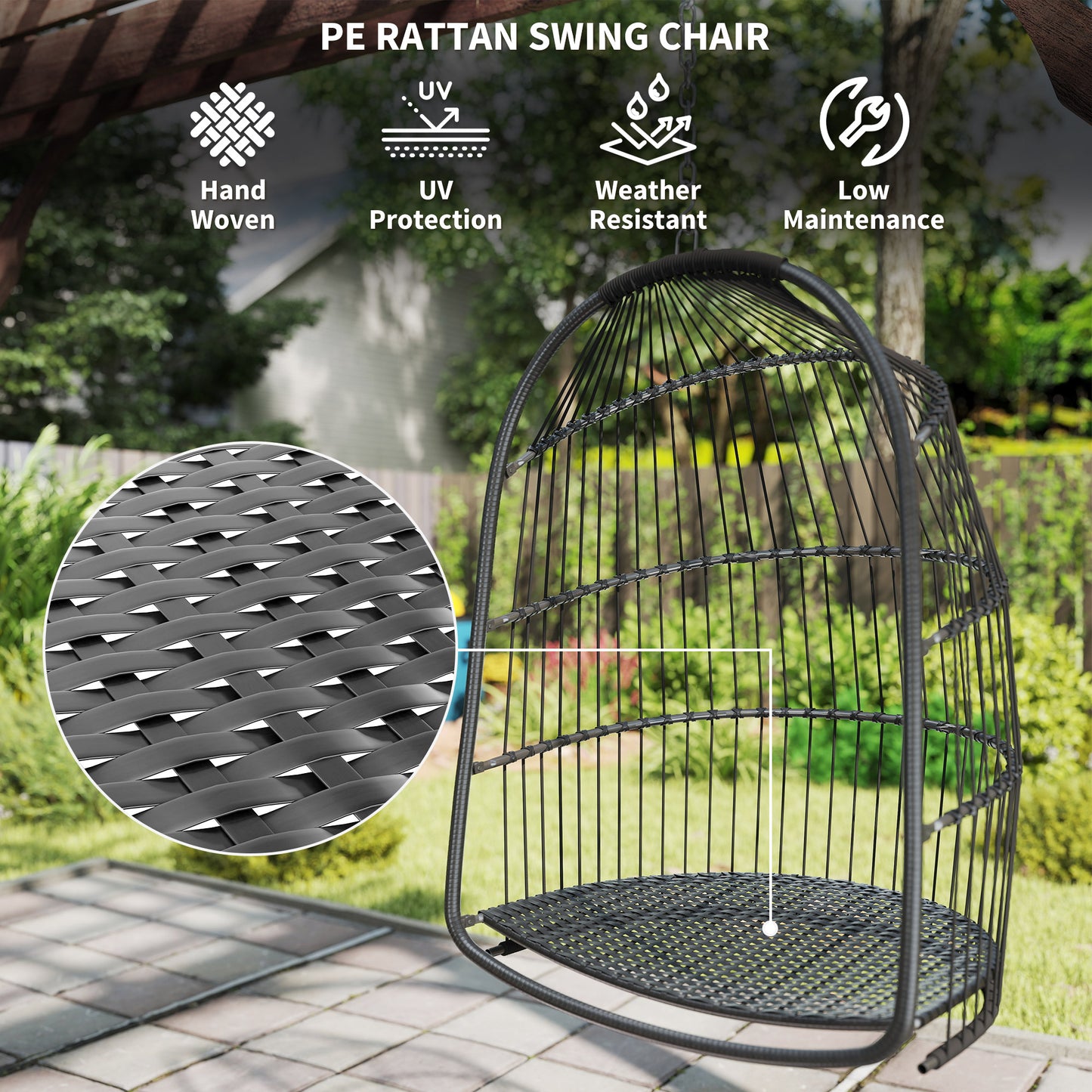 Hanging Egg Chair, Foldable Rattan Garden Swing Chair