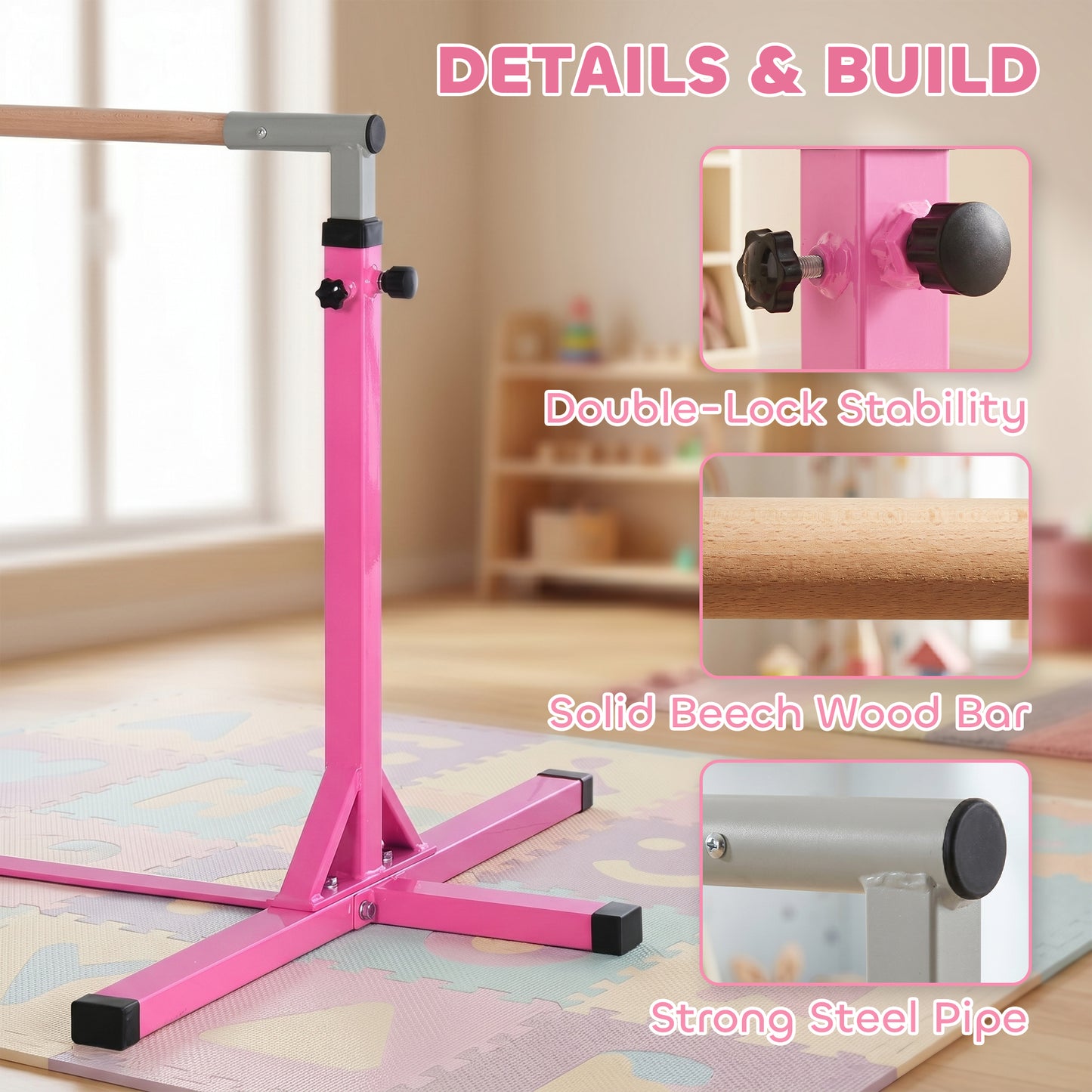 Height Adjustable Gymnastics Horizontal Bar for Kids