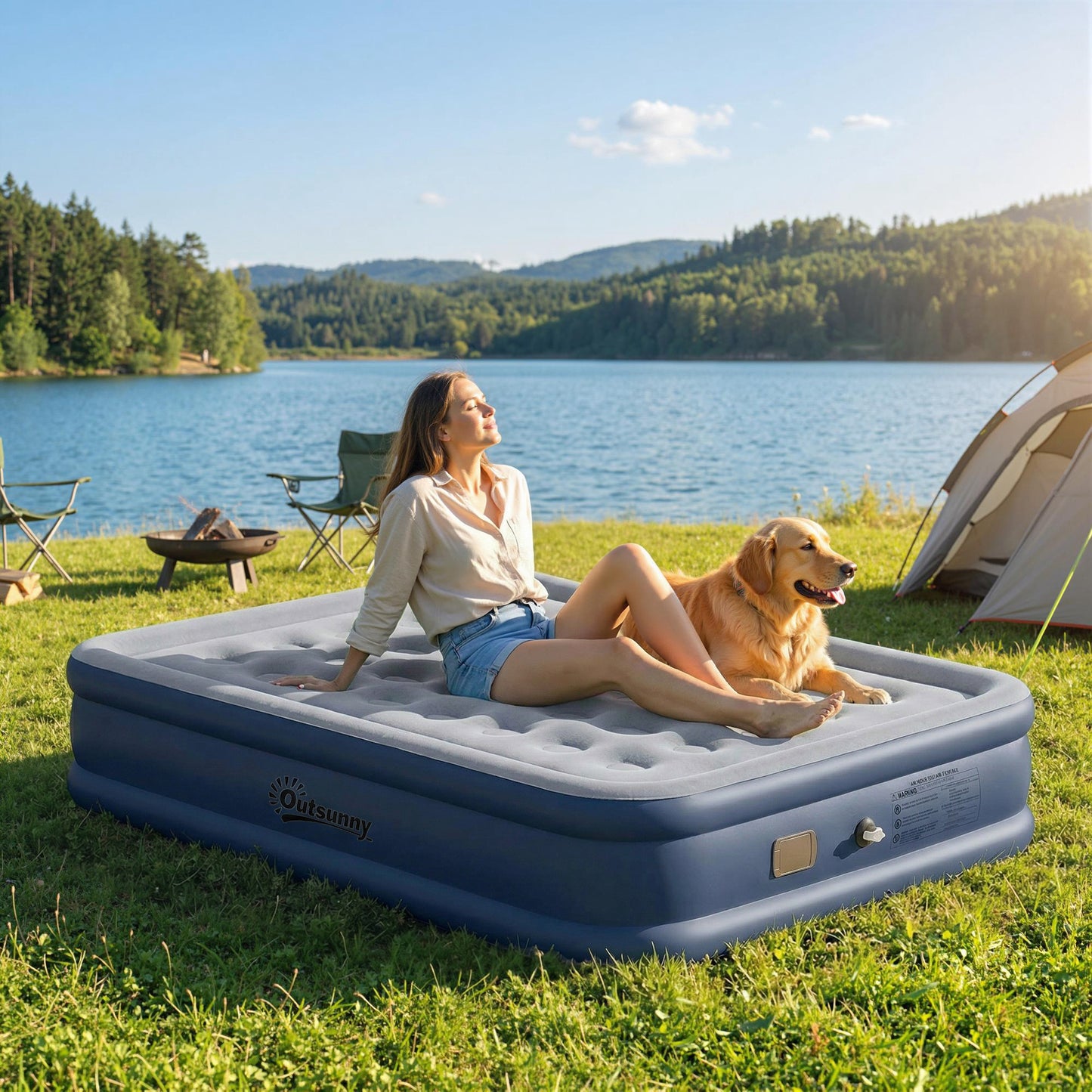 Inflatable Mattress, Double Air Bed with Built-in Electric Pump
