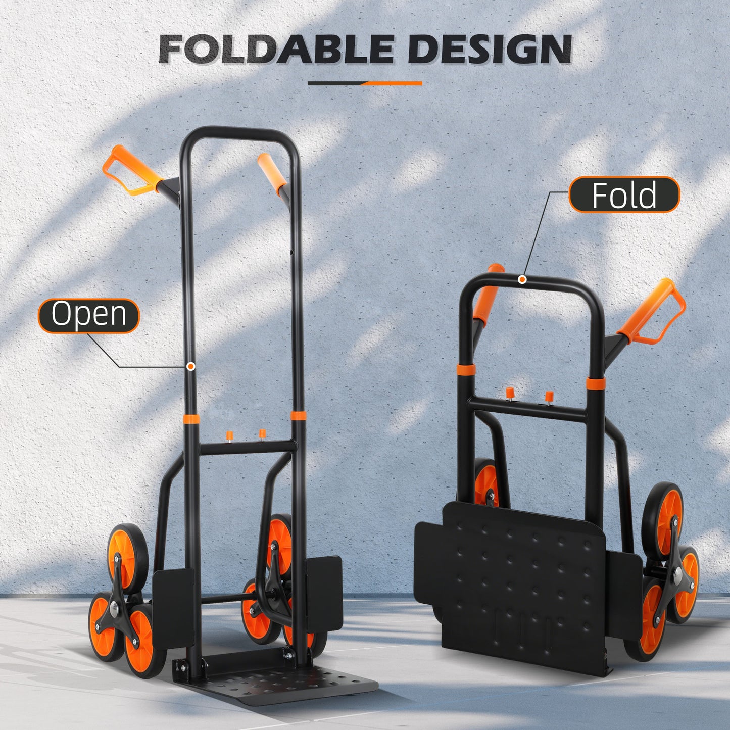 Six-Wheel Folding  Sack Barrow Trolley - Black/Orange