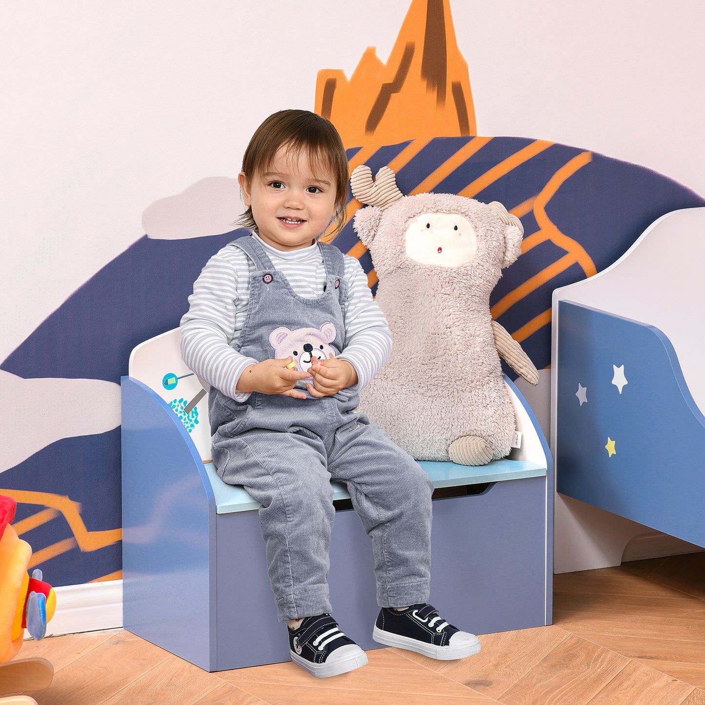 Kids Wooden Toy Box Children Storage Chest Bench Organiser Safety