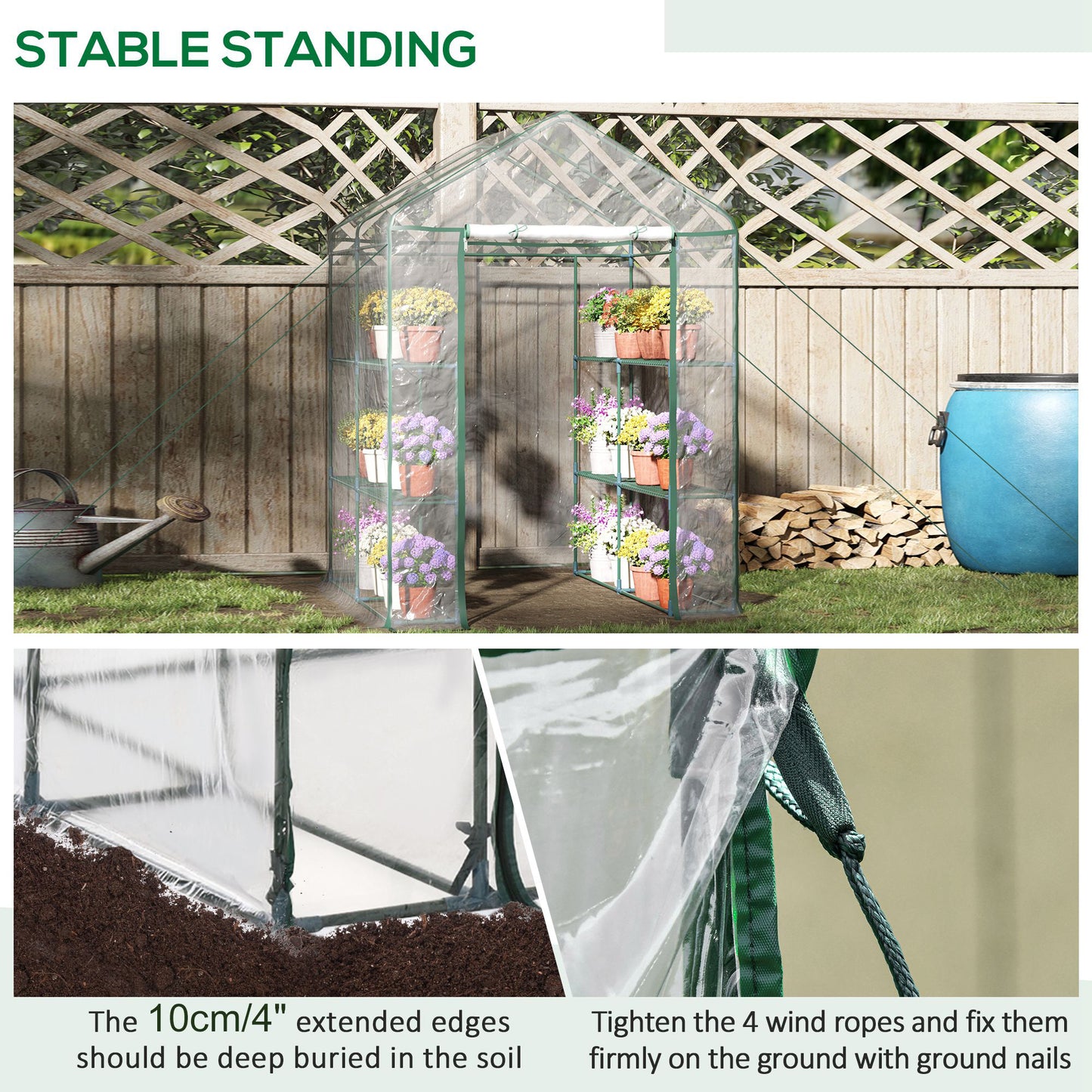Walk in Greenhouse with 3-Tier 8 Shelves