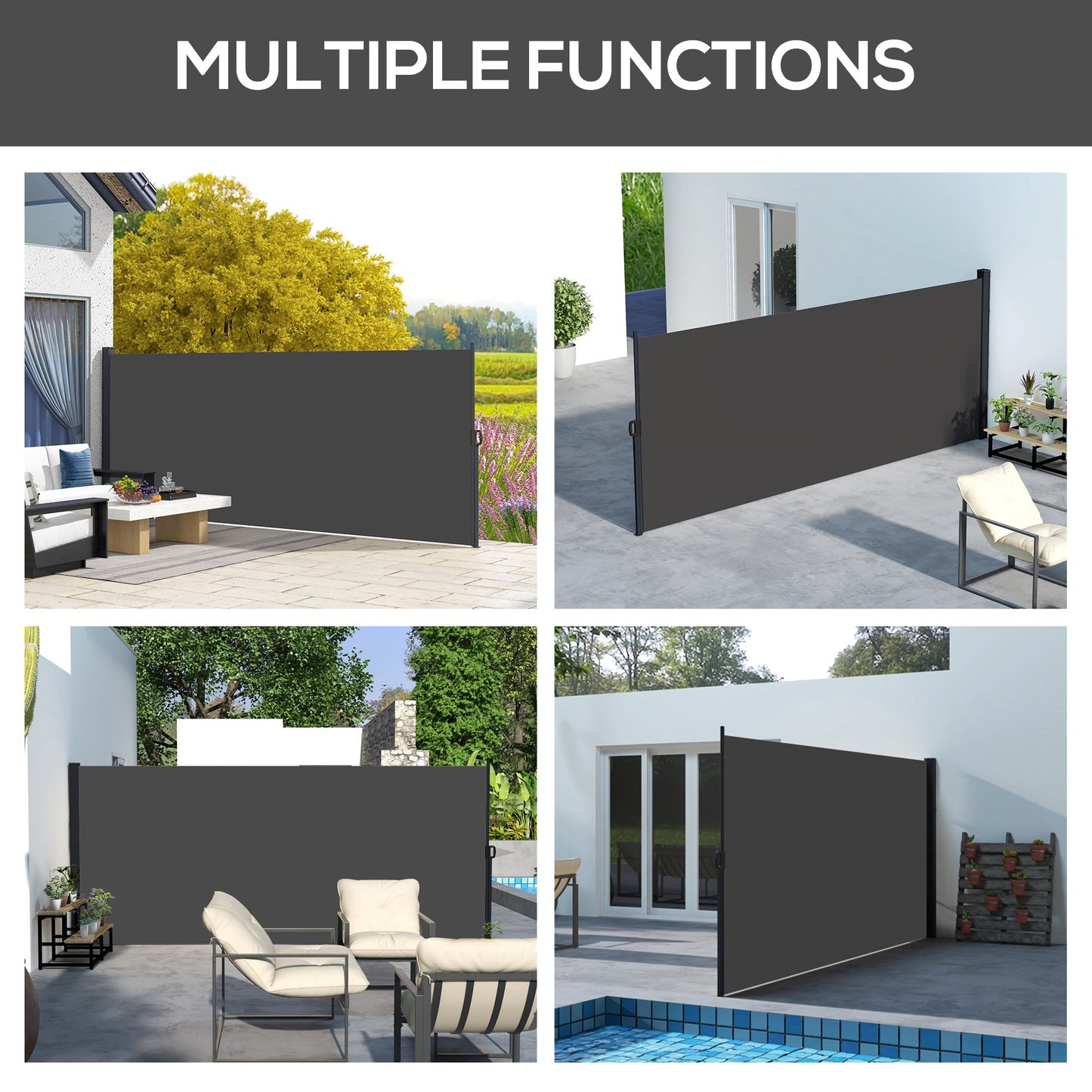 Retractable Side Awning, Outdoor Privacy Screen for Garden, Hot Tub