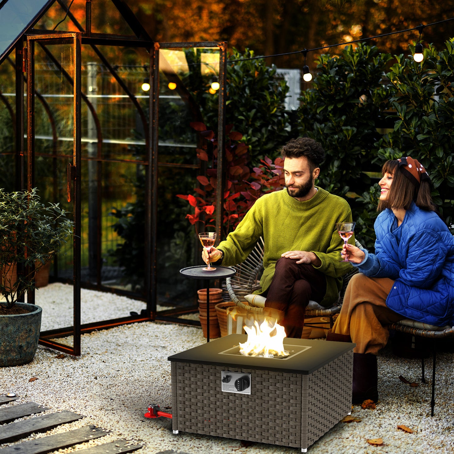 Rattan Gas Fire Pit Table for Garden