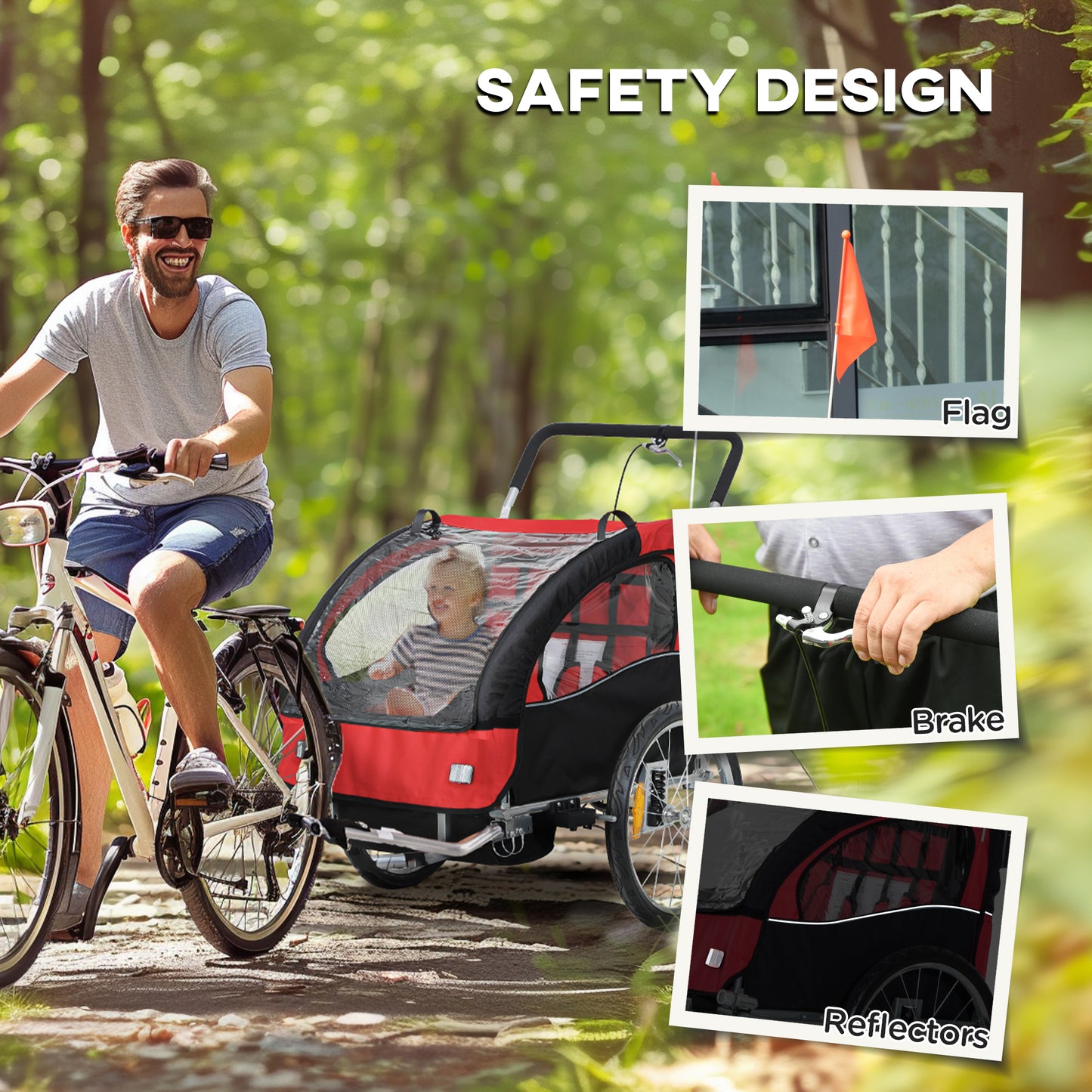 2 Seat Bike Trailer with 5 Point Harness