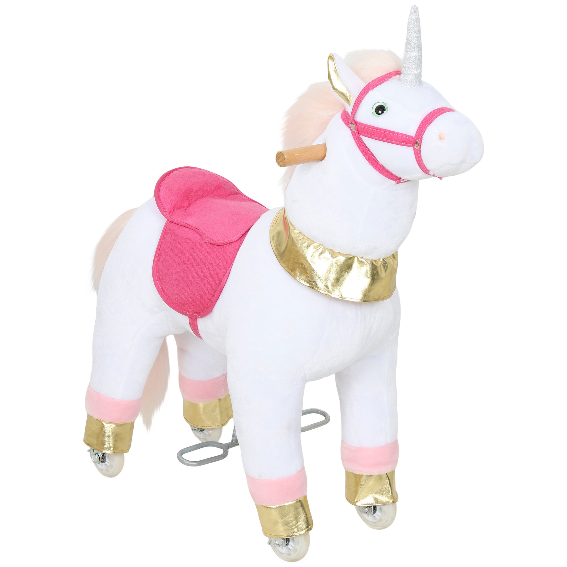 Kids Rocking Horse, Plush Walking Horse with Wheels