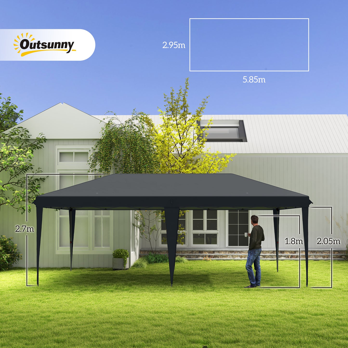 Pop Up Gazebo 3 x 6m, Foldable Canopy Tent