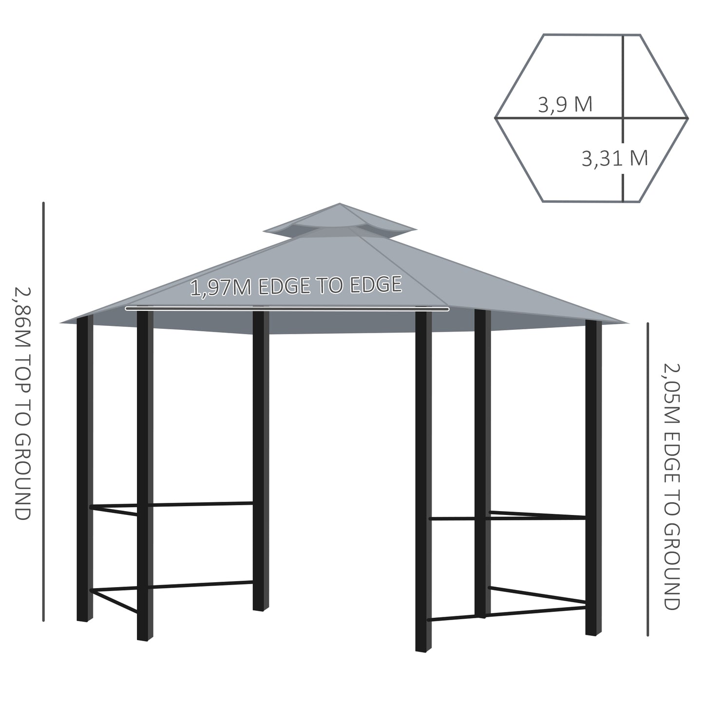 3 x 3(m) Hexagon Gazebo Patio Canopy Party Tent Outdoor Garden