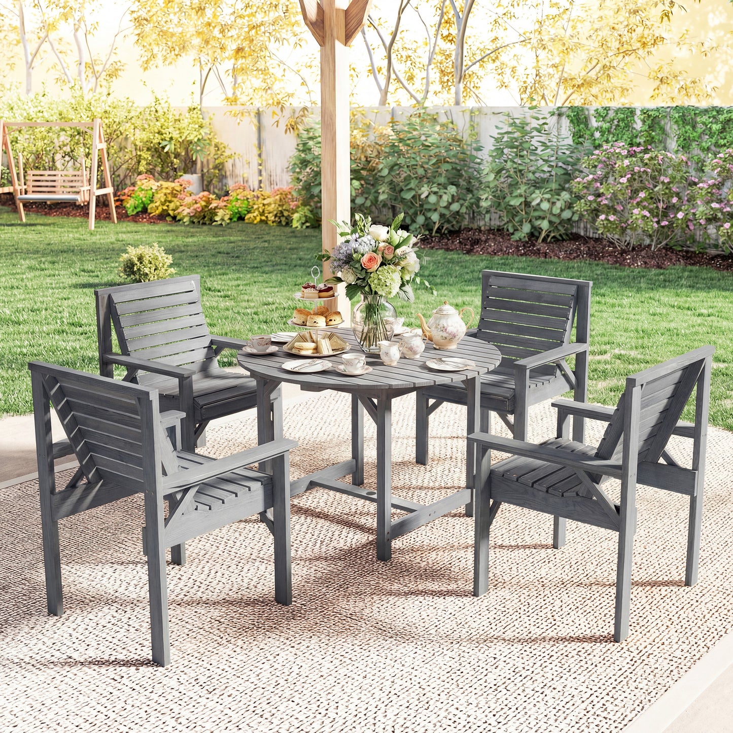 5 Pieces Garden Dining Set with Parasol Hole