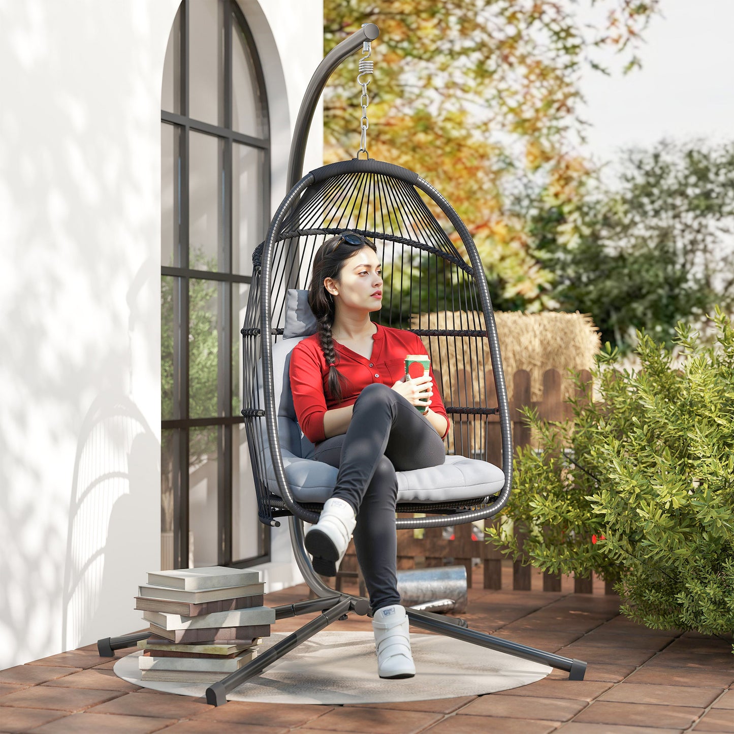 Rattan Hanging Egg Chair with Stand