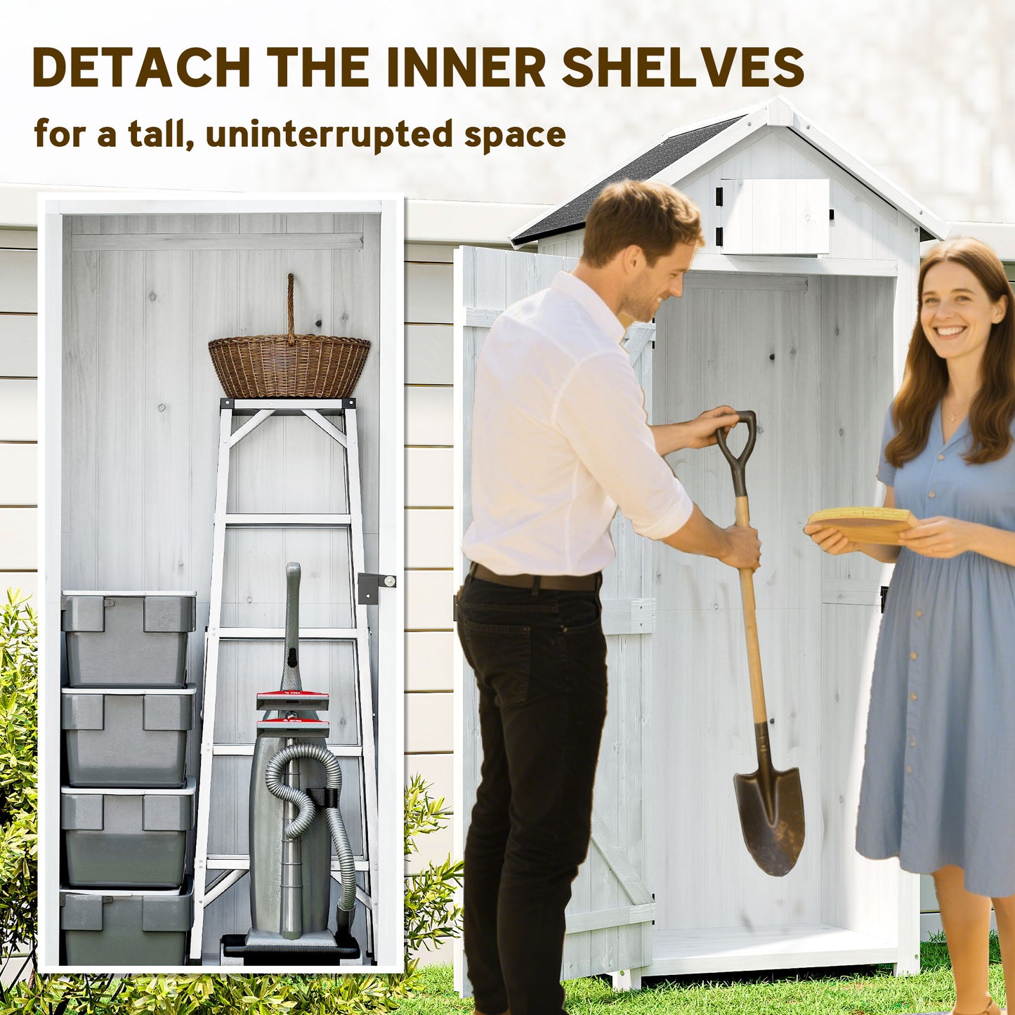 Small Shed, Tall Slim Wooden Garden Shed with 3 Removable Shelves