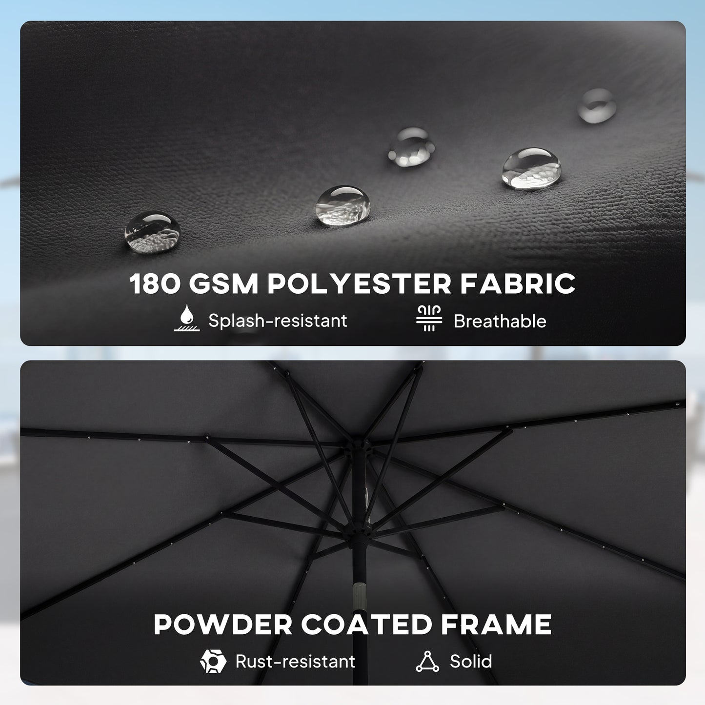 2.6 m Garden Parasol Umbrella with LED Solar Light, Parasol Cover