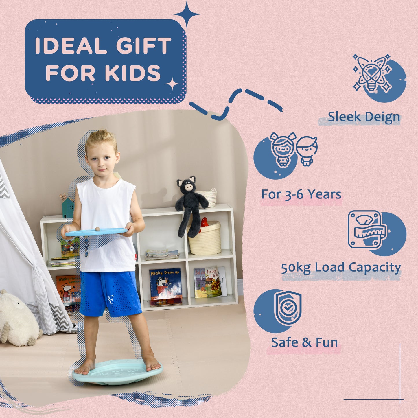 Two-In-One Balance Board, Kids Wobble Board with Ball