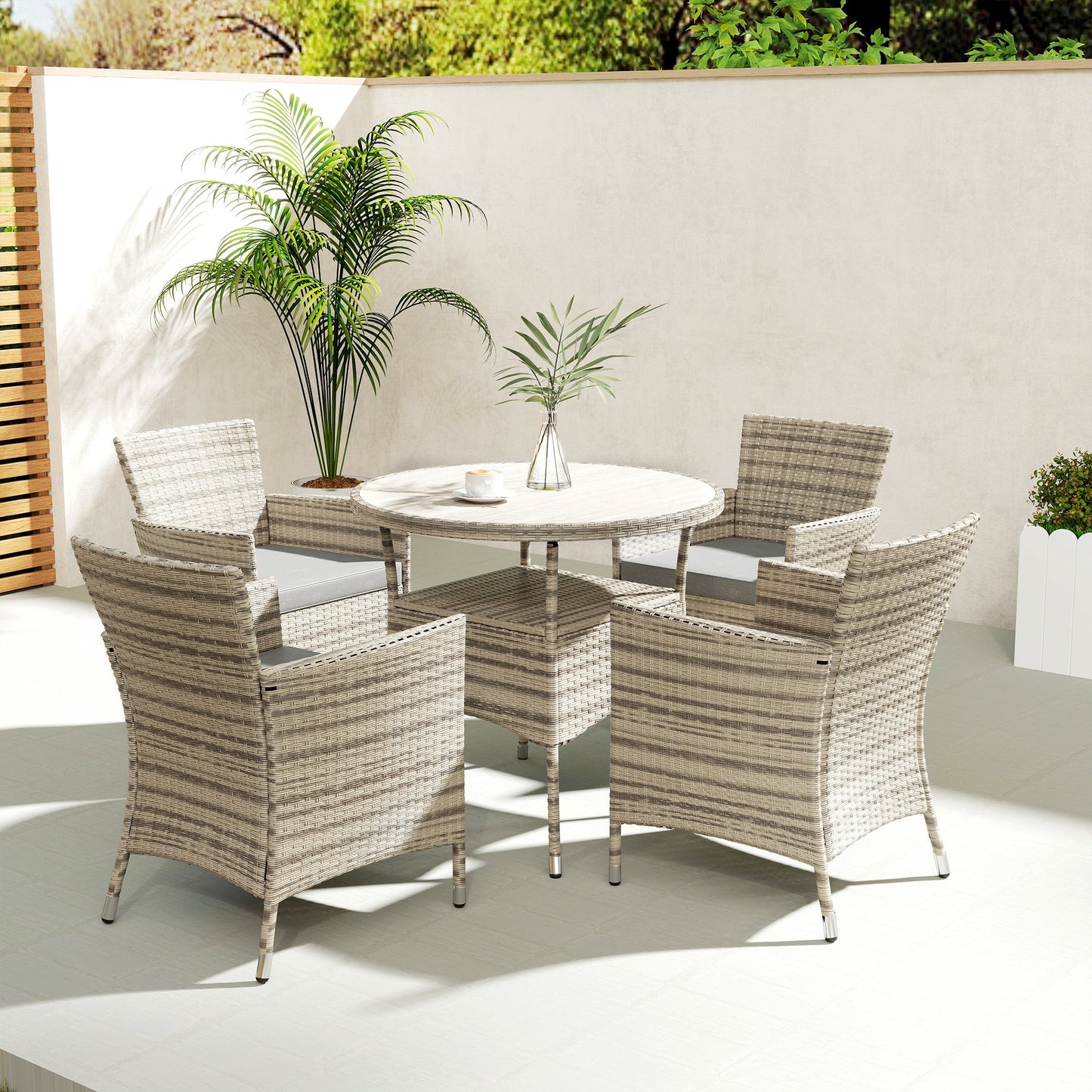 Five-Piece Rattan Garden Set, with Two-Tier Table
