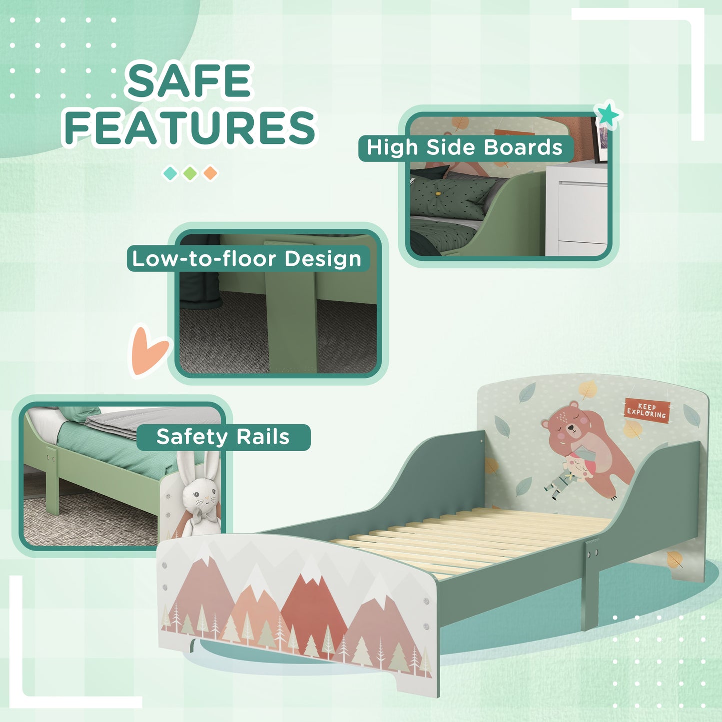 Toddler Bed Frame, Kids Storage Shelf Unit with 6 Fabric Bins