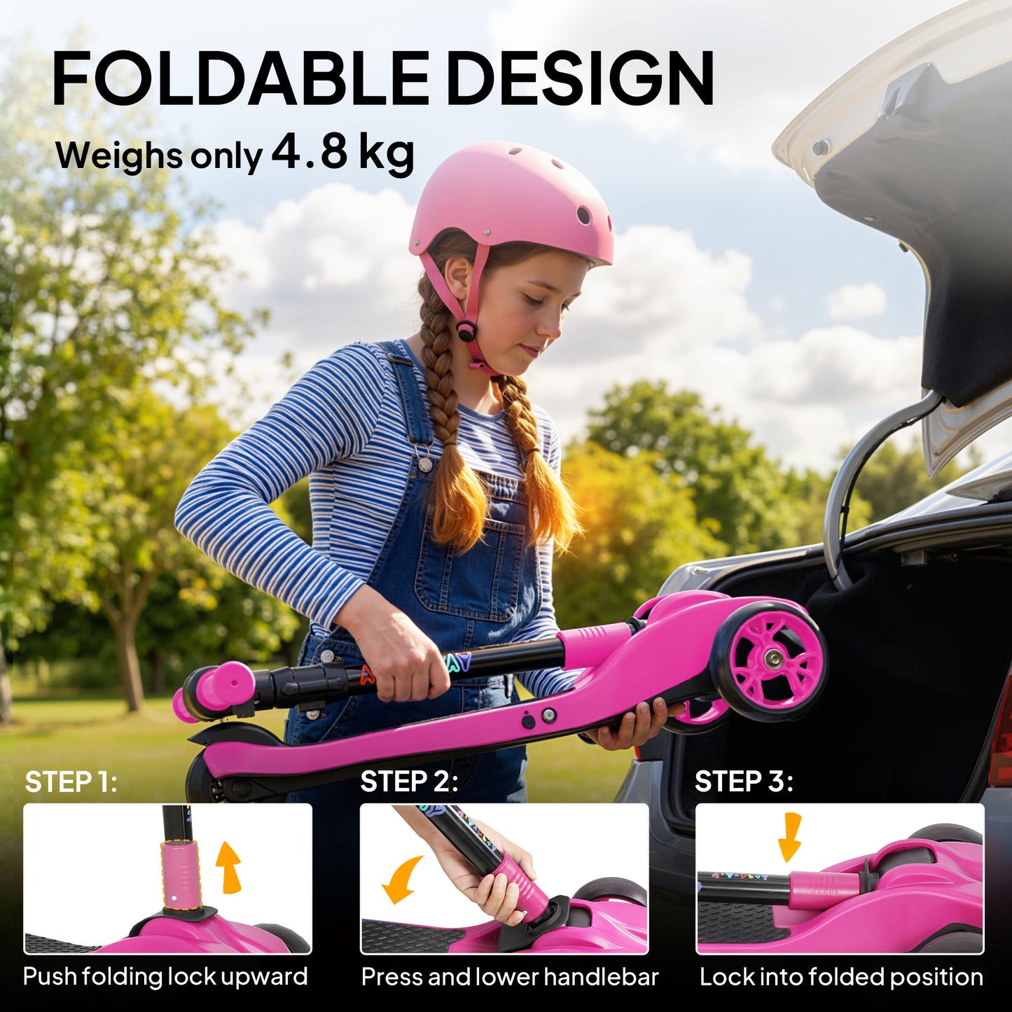 Three-Wheel Foldable Electric Scooter for Kids Aged 6-10 Years
