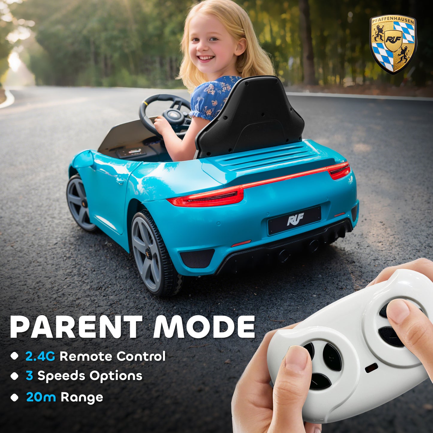 Kids Electric Car, 12V Licensed RUF GT Ride on Car with Suspension