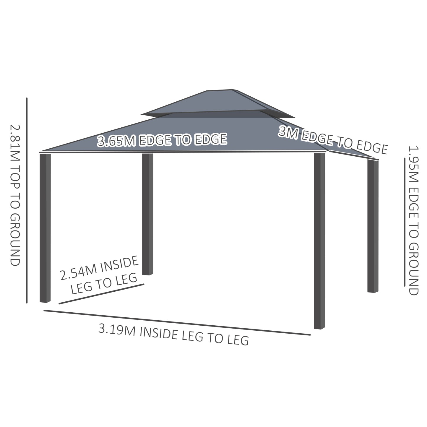 3.65 x 3m Aluminium Hardtop Gazebo, with Accessories
