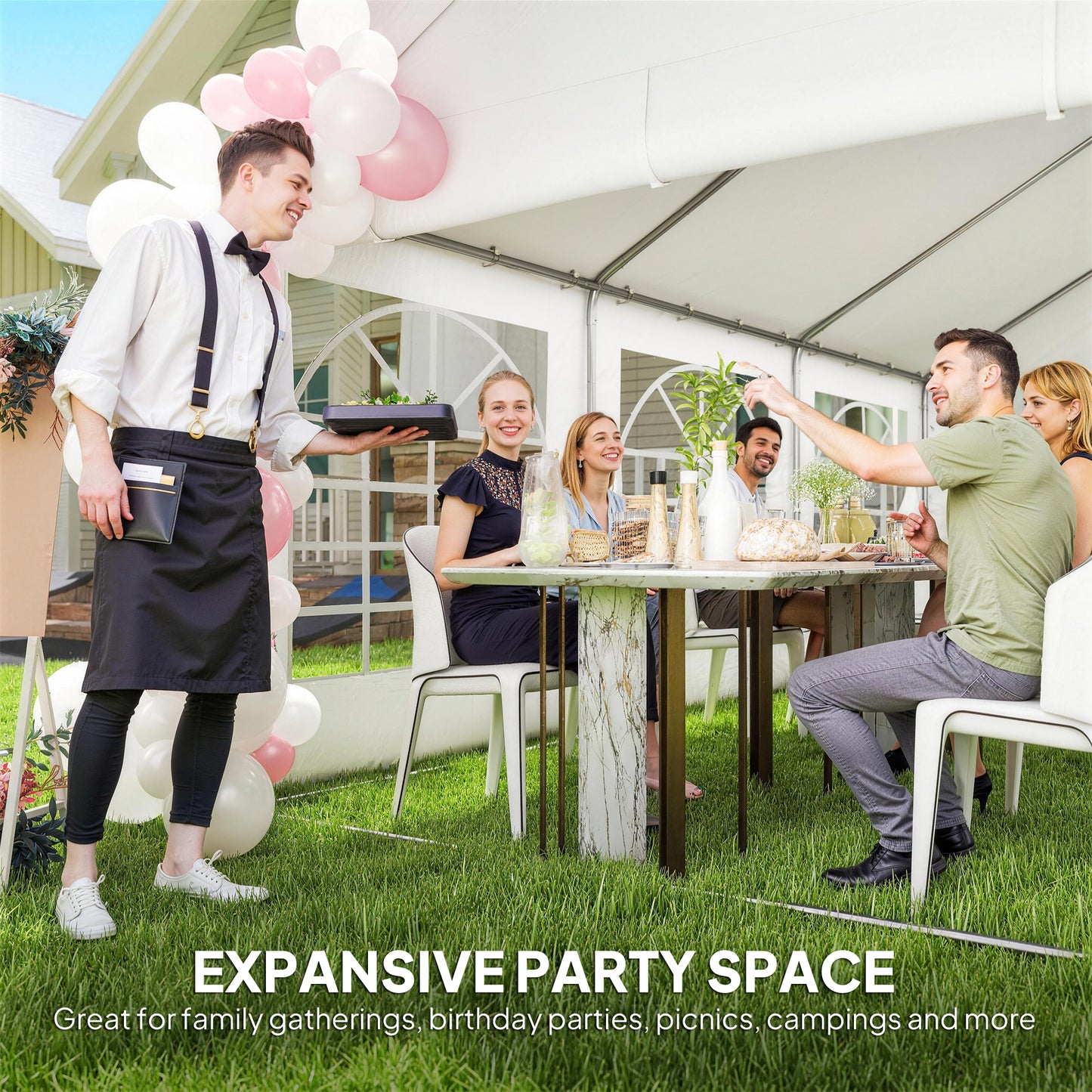 6 x 4 m Party Tent, Heavy Duty Gazebo Canopy with Windows