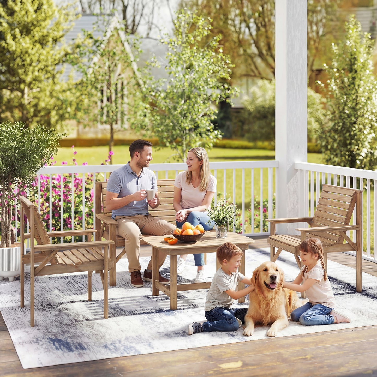 4 Piece Wooden Garden Furniture Set