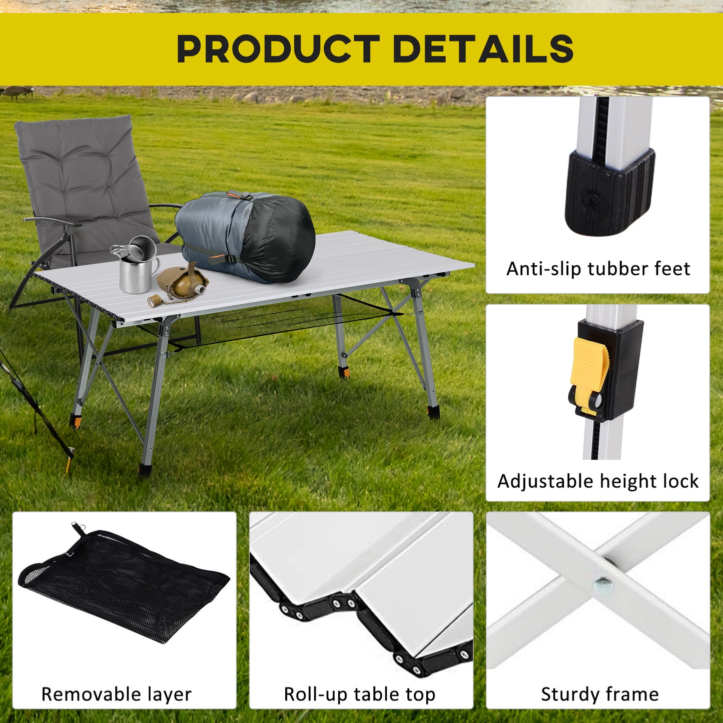 4FT Folding Aluminium Picnic Table Portable Camping BBQ Table Roll