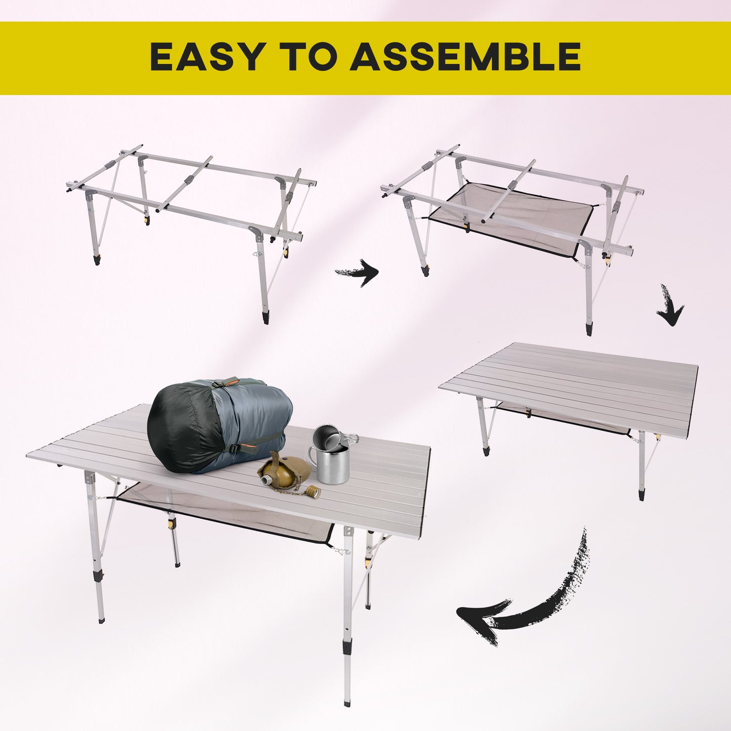 4FT Folding Aluminium Picnic Table Portable Camping BBQ Table Roll