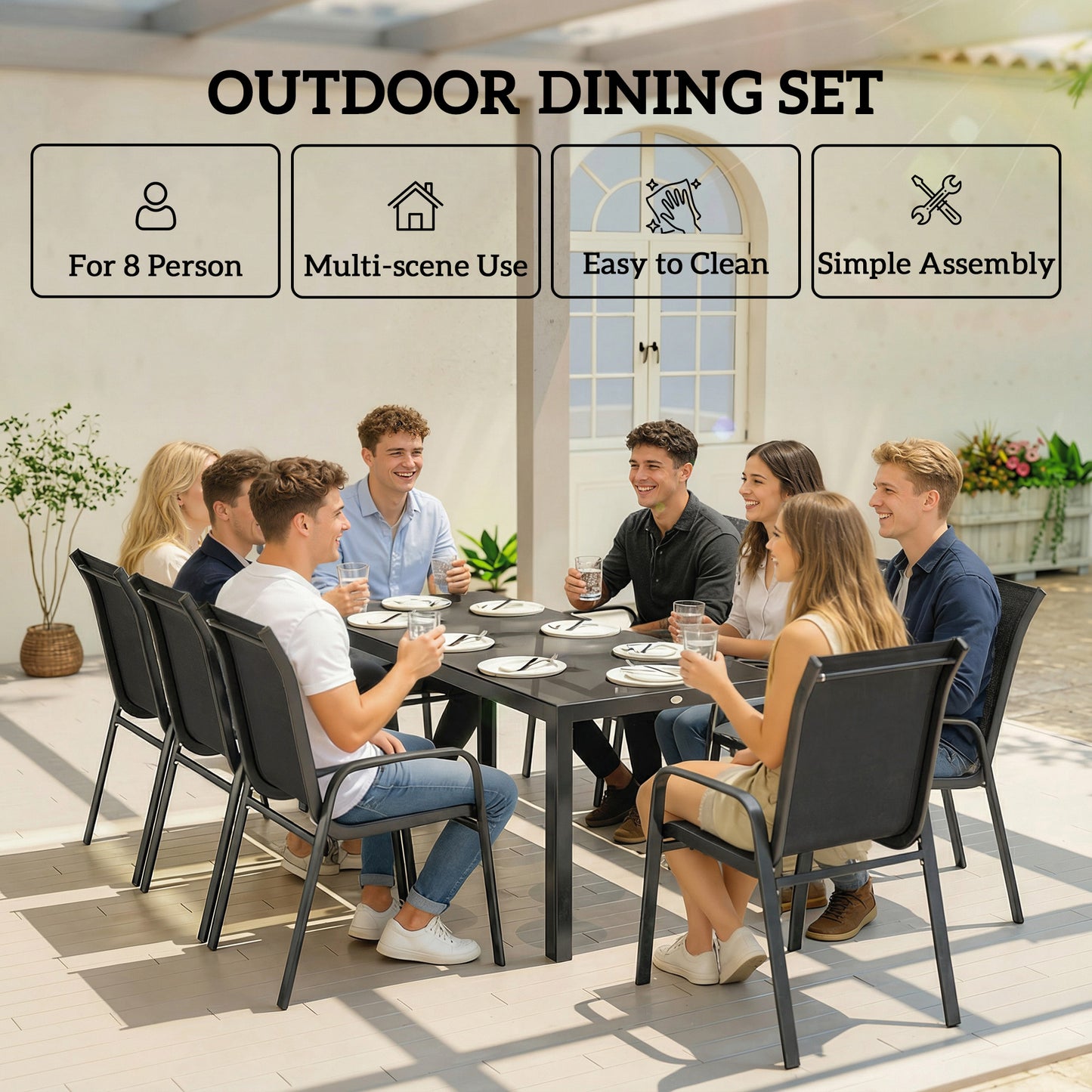 9 Pieces Garden Dining Set, Outdoor Table and Chairs Set for 8