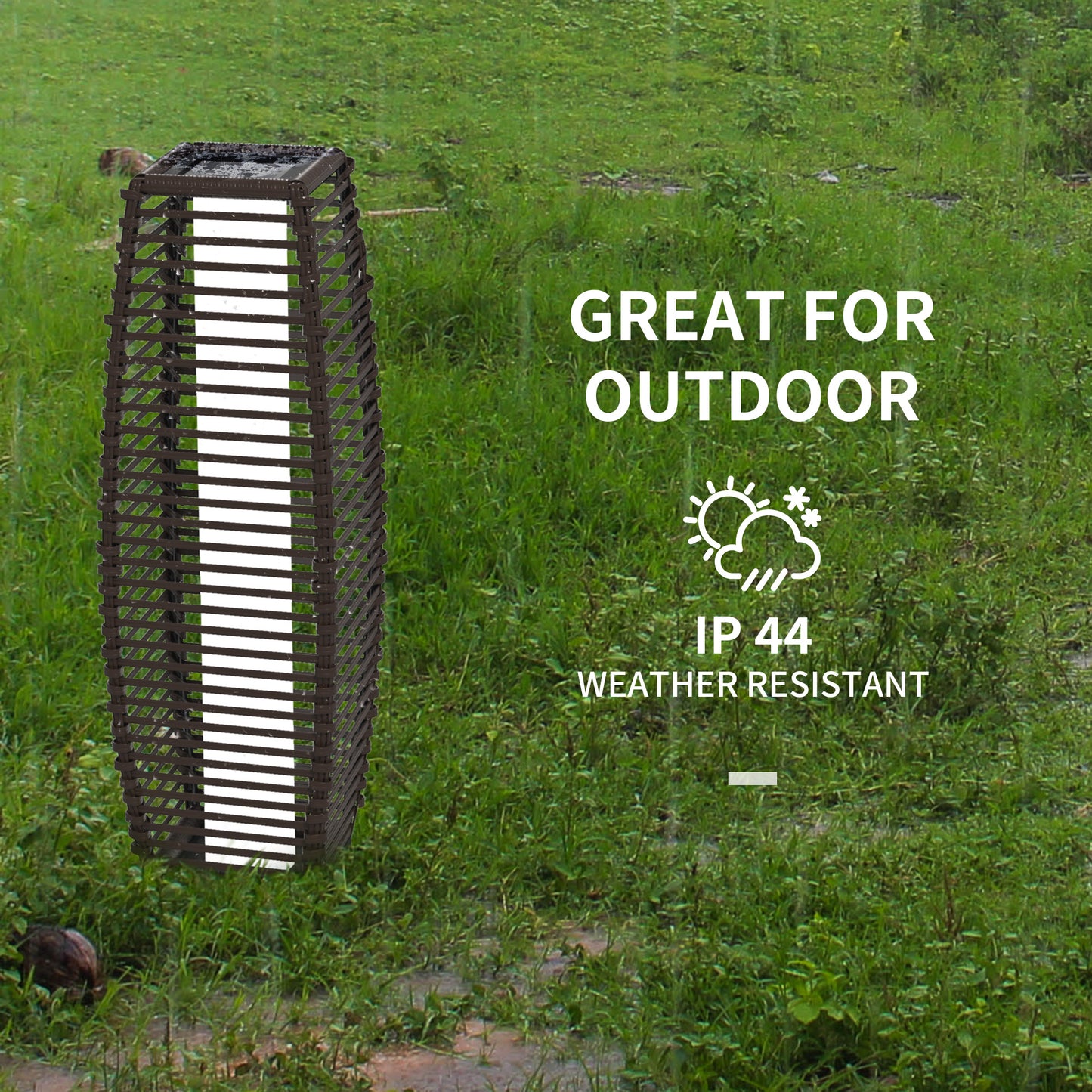 Rattan Solar Floor Lamp,  68cm Tall Outdoor Garden Lantern Pathway