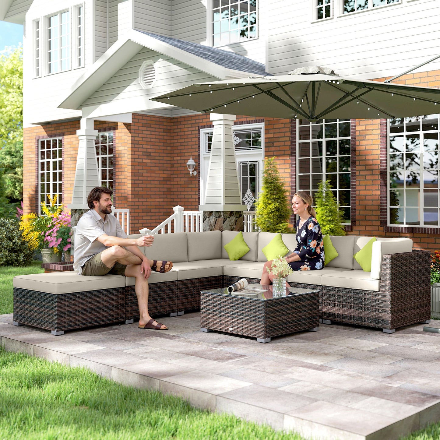 8 Piece Rattan Corner Sofa Set with Wide & Deep Seat