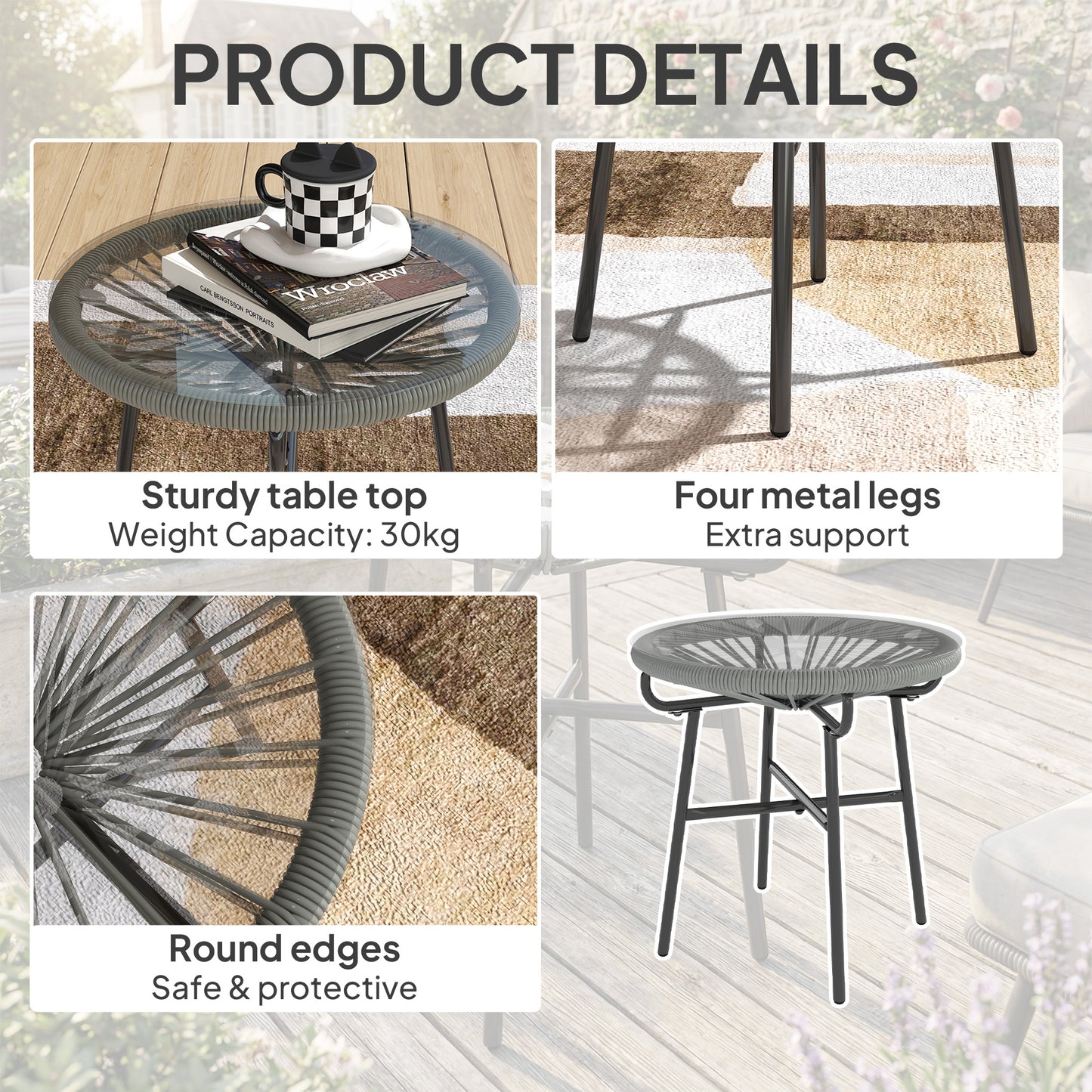 Rattan Side Table, Round Outdoor Coffee Table (1)