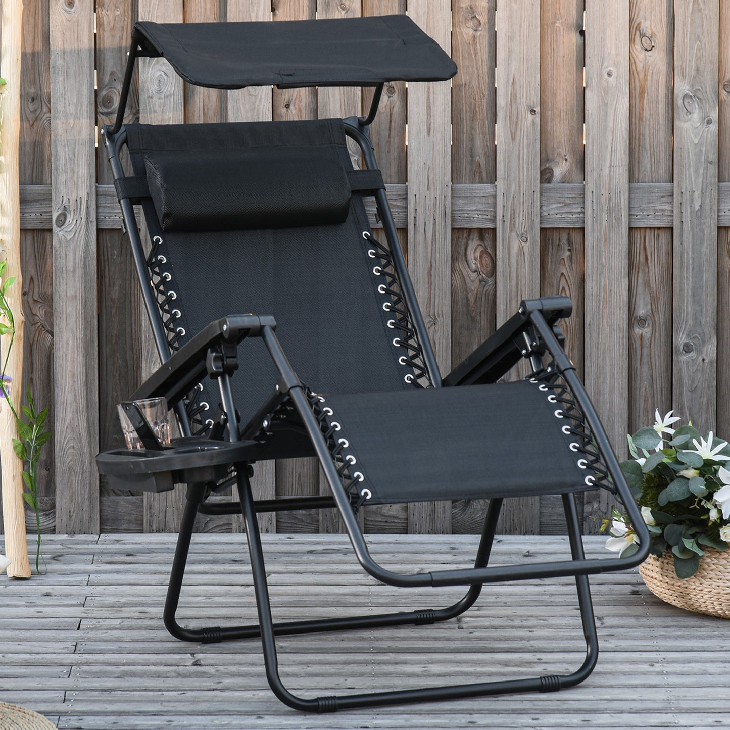 Folding Zero Gravity Sun Lounger, with Sun Canopy