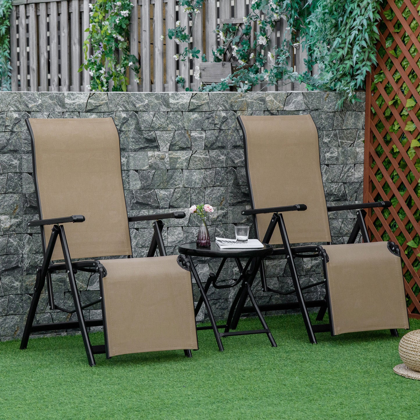 Outdoor Set of 2 Outdoor Sun Lounger 10-Position Adjustable