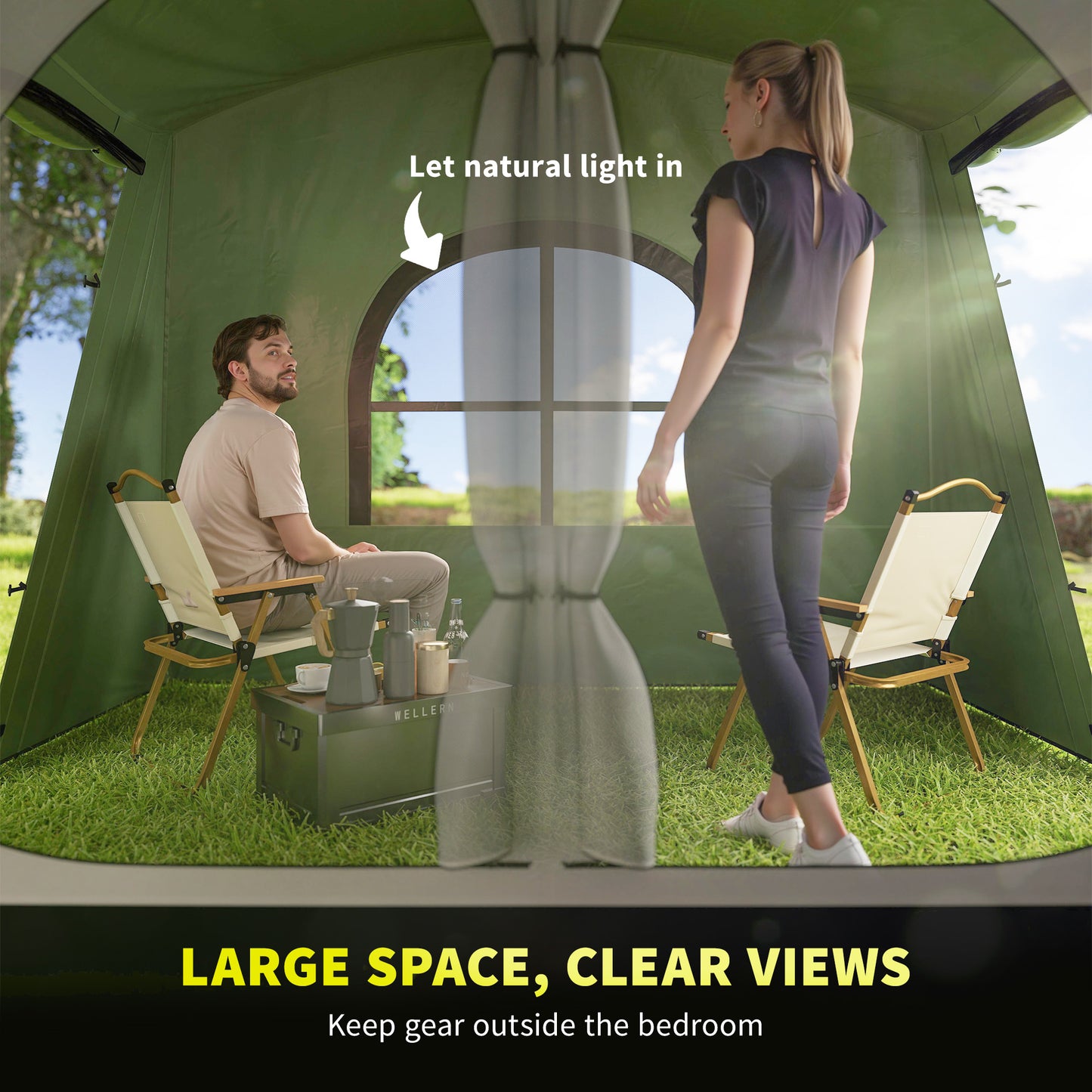 4 Man Tunnel Tent, Family Camping Tent with Porch