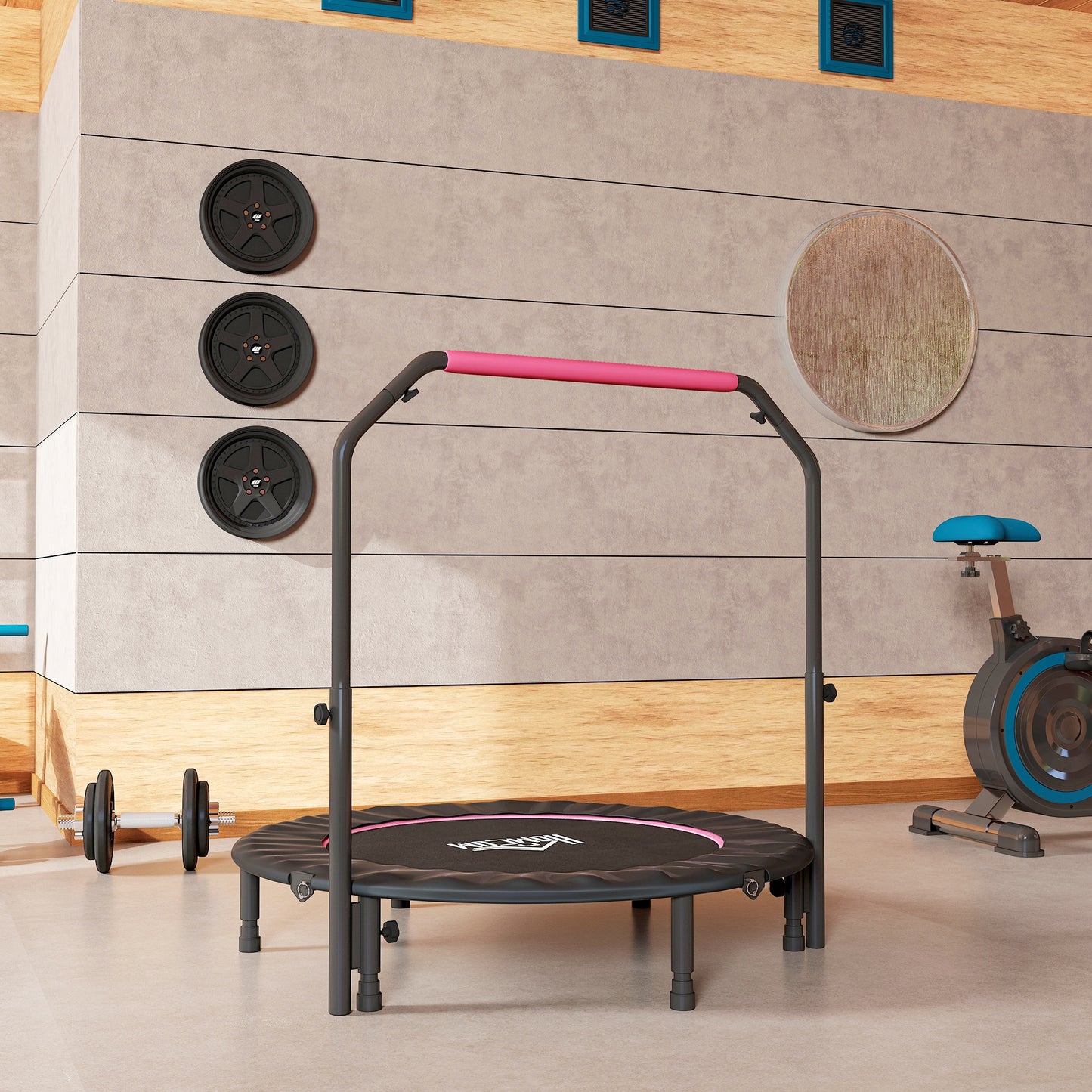 48" Foldable Mini Fitness Trampoline, with Adjustable Foam Handle