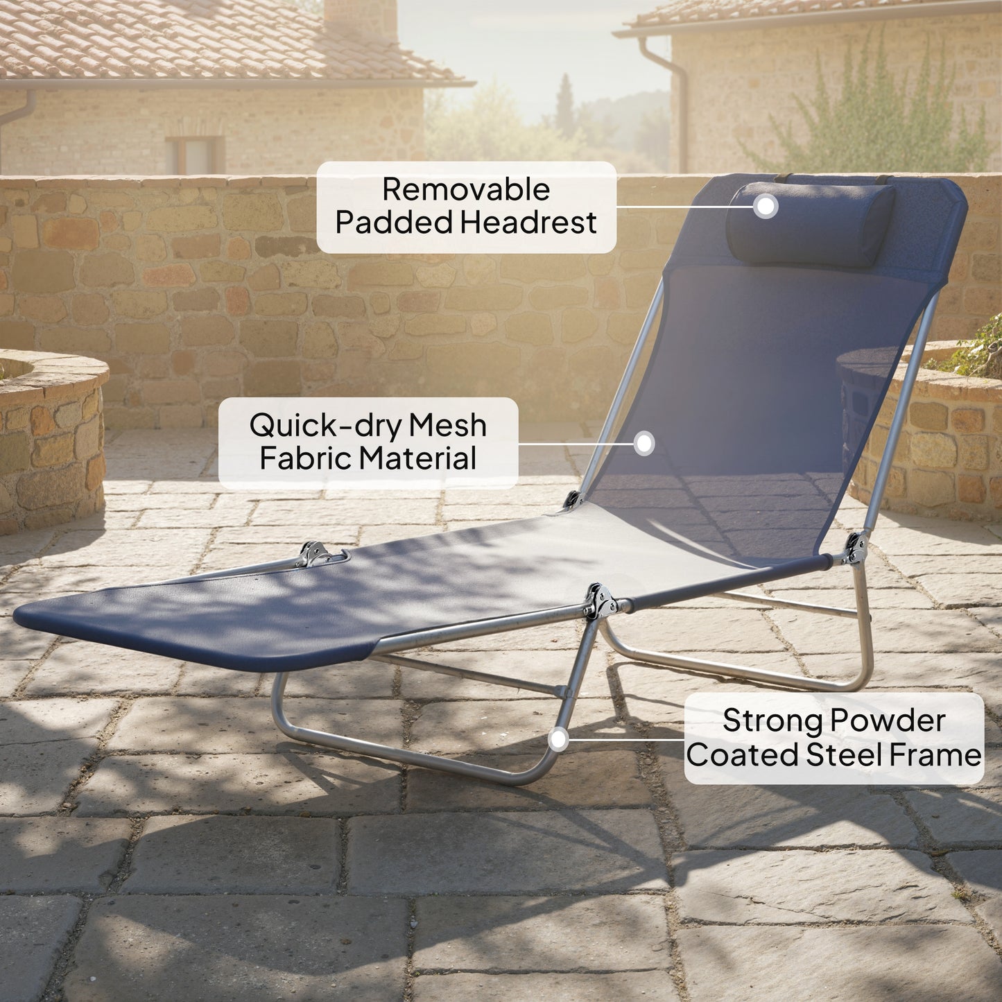 Folding Sun Lounger with Head Pillow