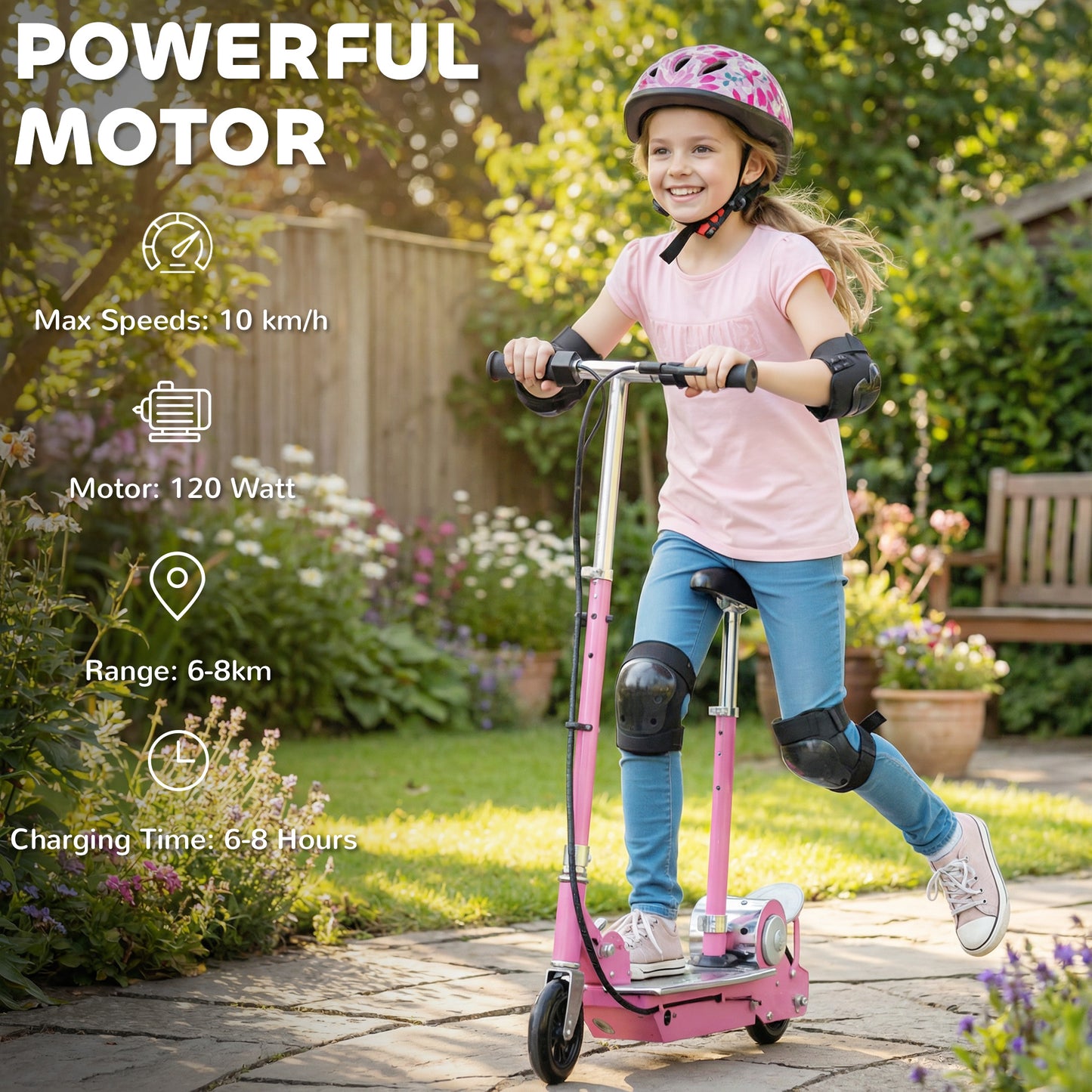 Foldable Powered Scooter with Adjustable Seat, Brake